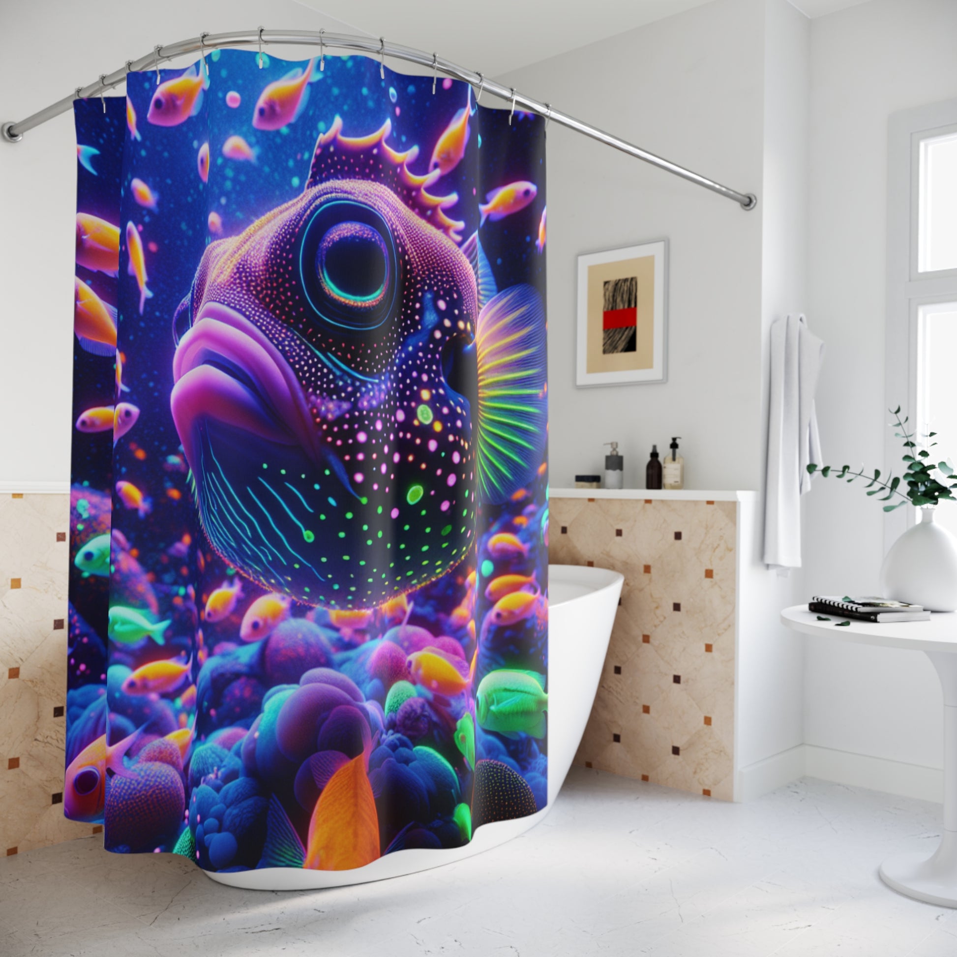 Vibrant Underwater Shower Curtain - Bright Fish Design, Bathroom Decor, Ocean Vibes, Unique Gift, Colorful Home Accent