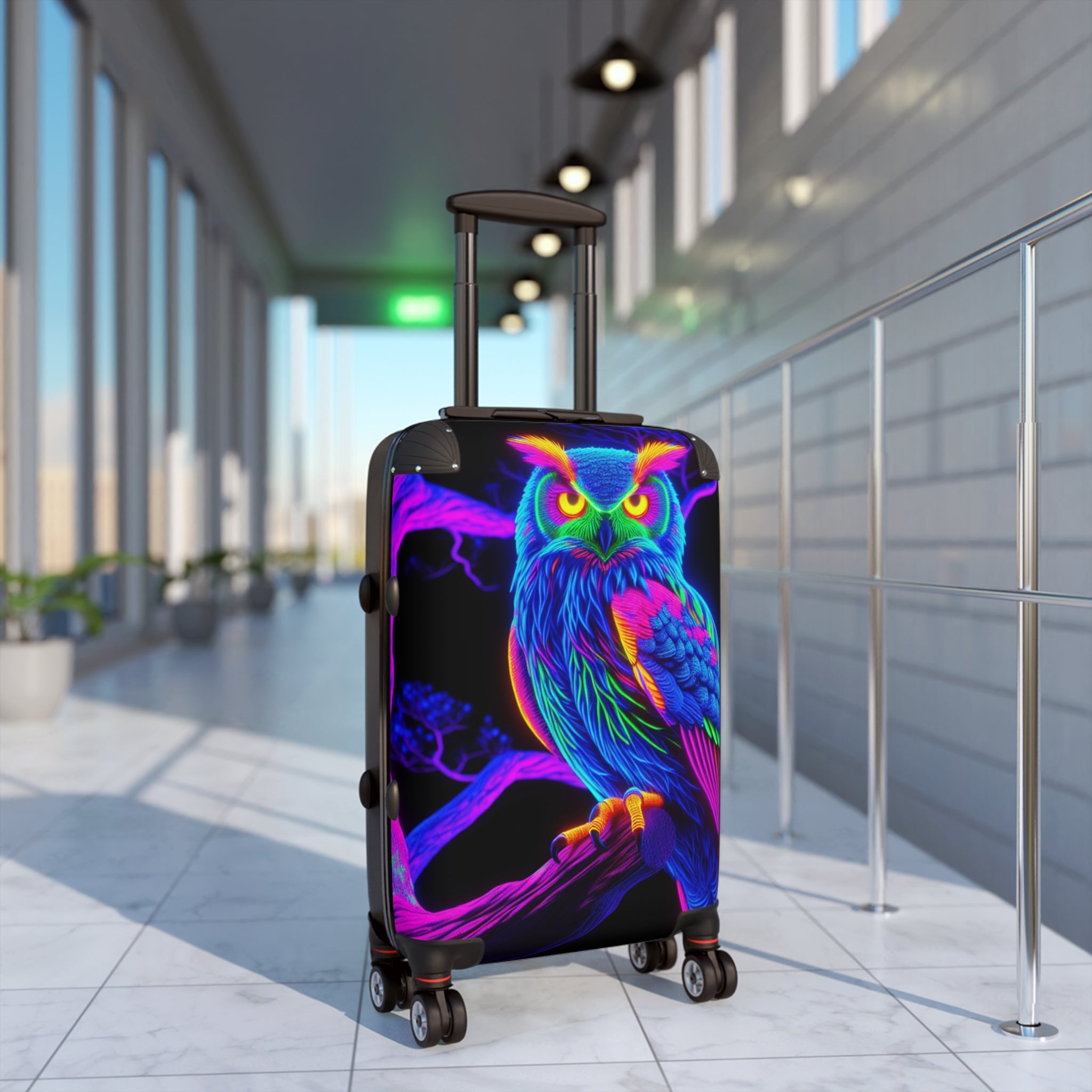 Neon Owl Suitcase, Colorful Luggage, Travel Bag, Owl Design, Unique Travel Gift, Animal Adventure Gear