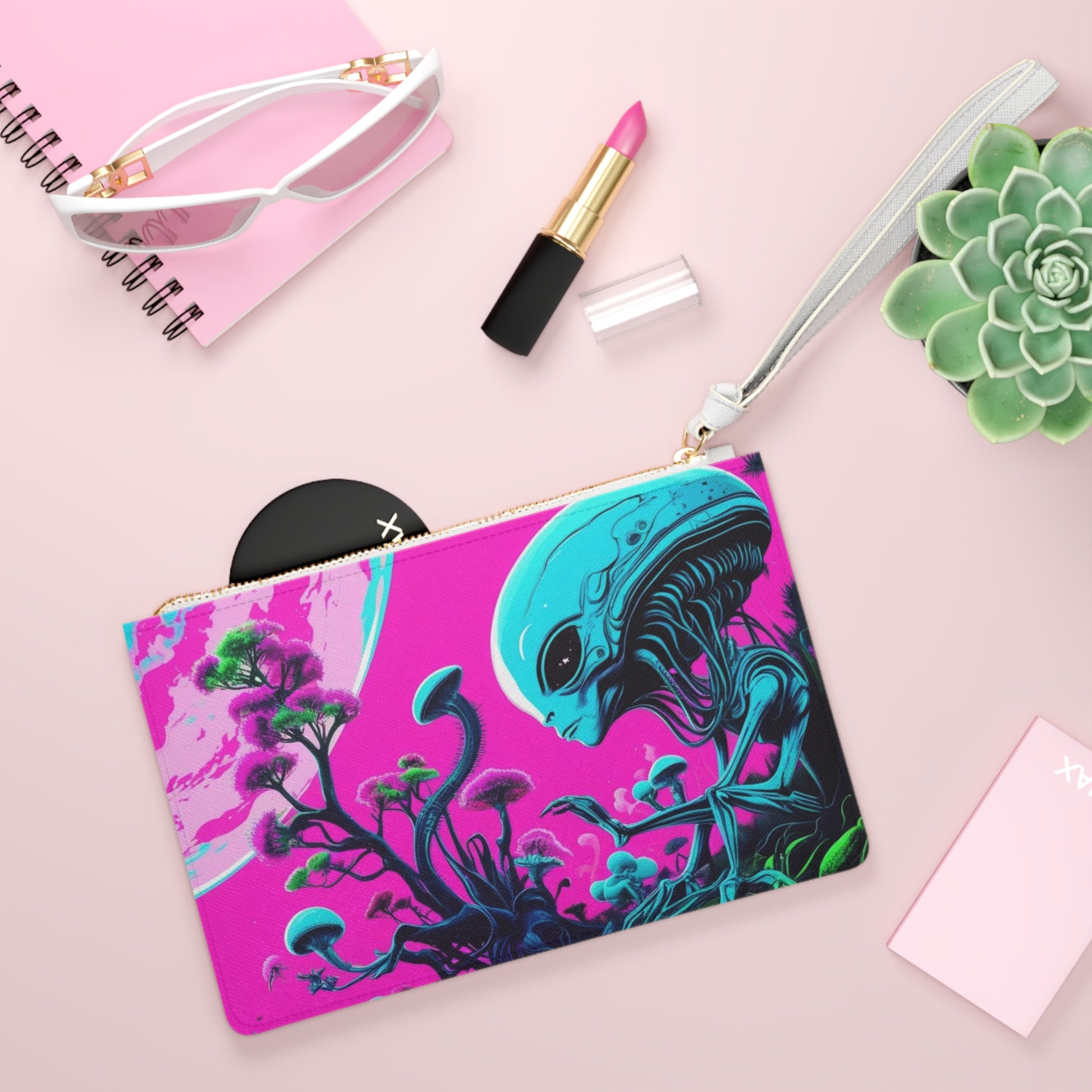 Alien-Inspired Clutch Bag, Futuristic Purse, Cosmic Print, Unique Gift for Space Lovers, Night Out Accessory, Bohemian Style