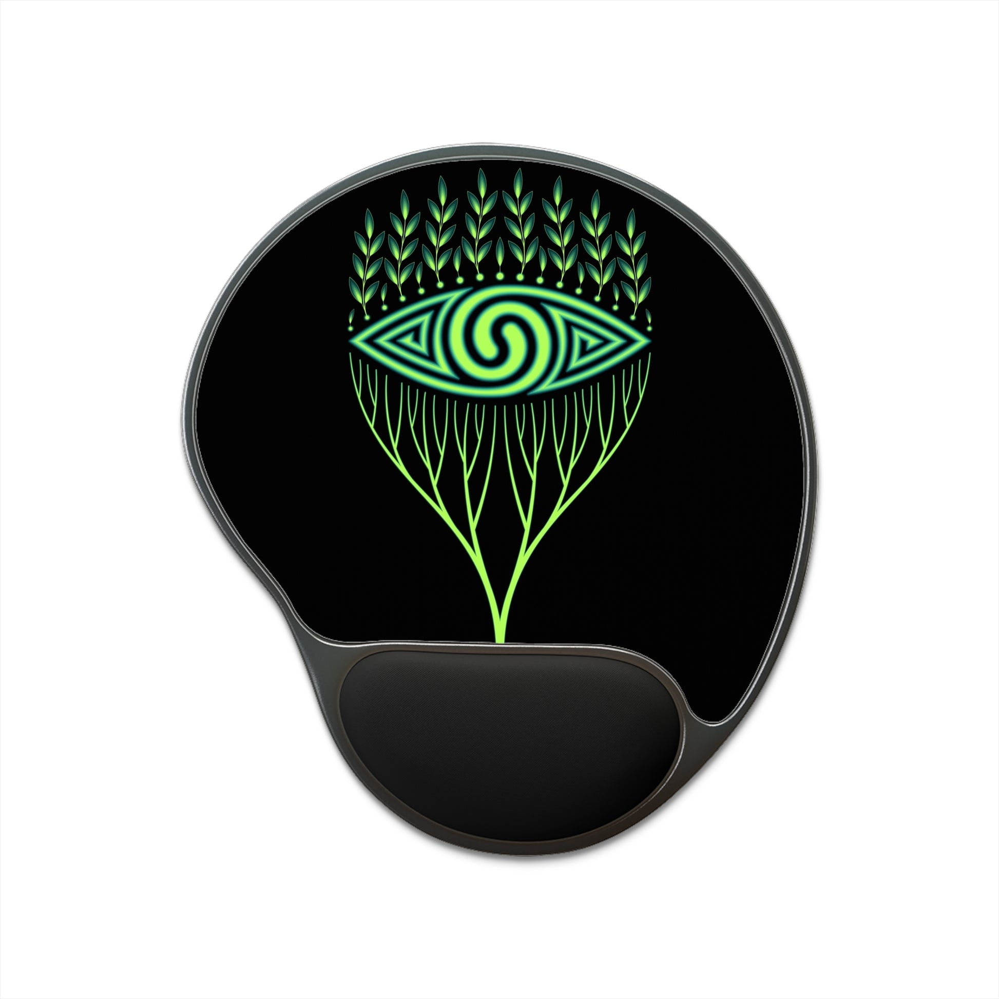 Mystical Eye Mouse Pad With Wrist Rest, Ergonomic Computer Accessories, Gift for Gamers, Home Office Decor, Green Spiral Design