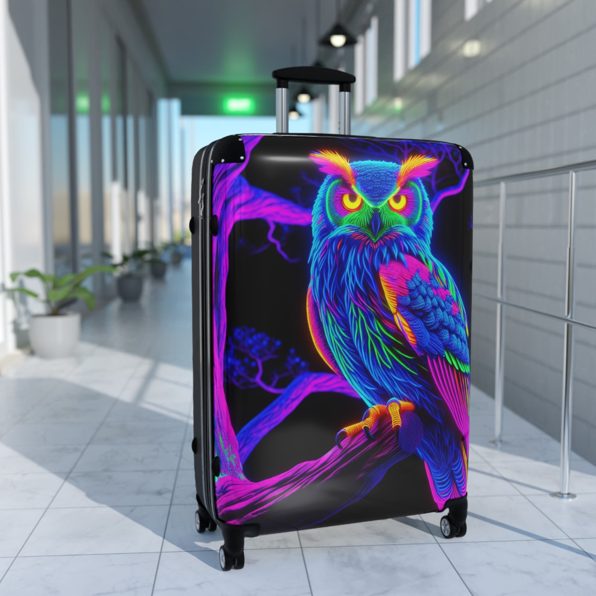 Colorful Owl Suitcase, Travel Luggage, Vibrant Carry-on, Unique Gift for Travelers, Summer Vacation Essentials, Owl Art Travel Bag