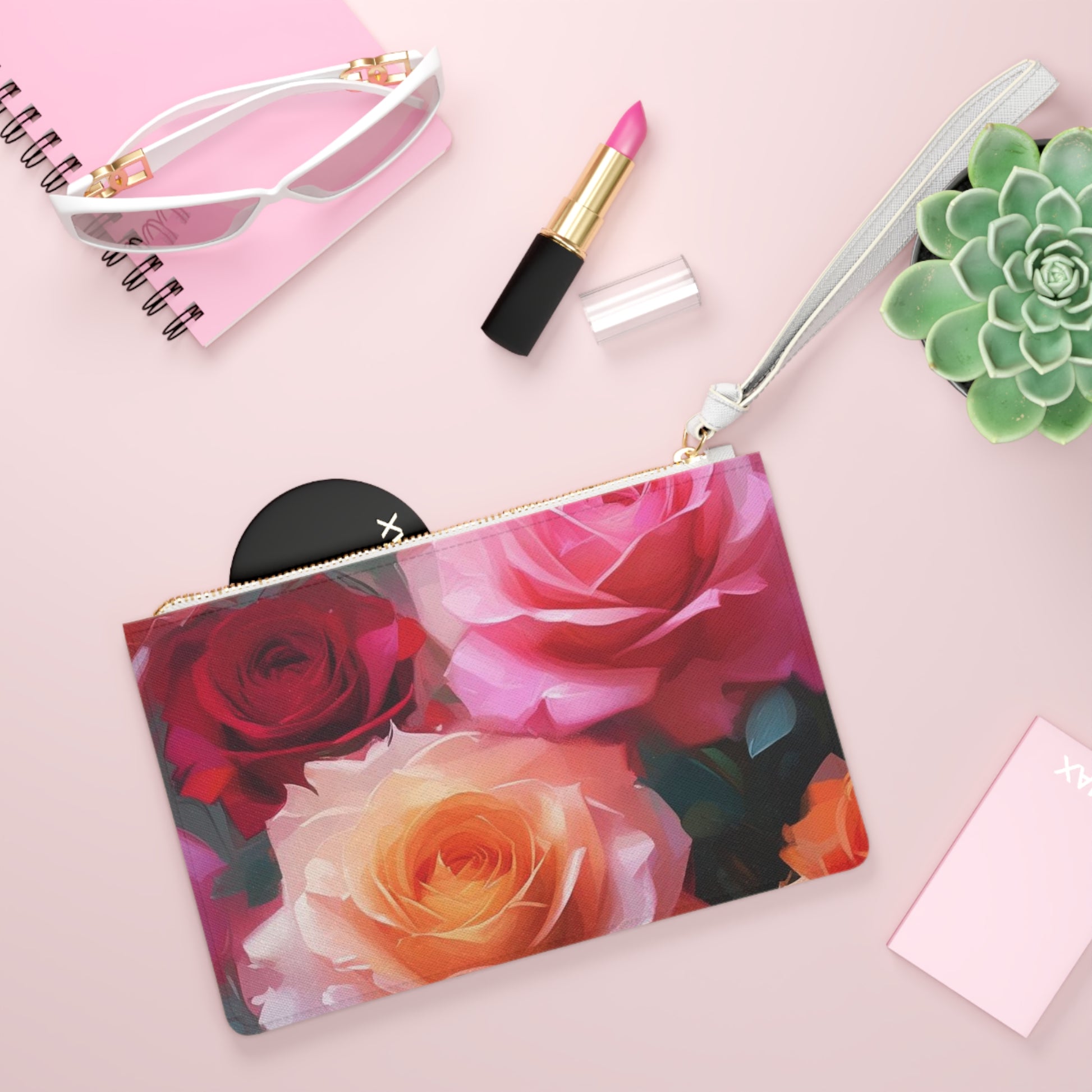 Floral Clutch Bag - Stylish Rose Print Pouch, Wedding Accessory, Gift for Her, Evening Bag, Makeup Organizer