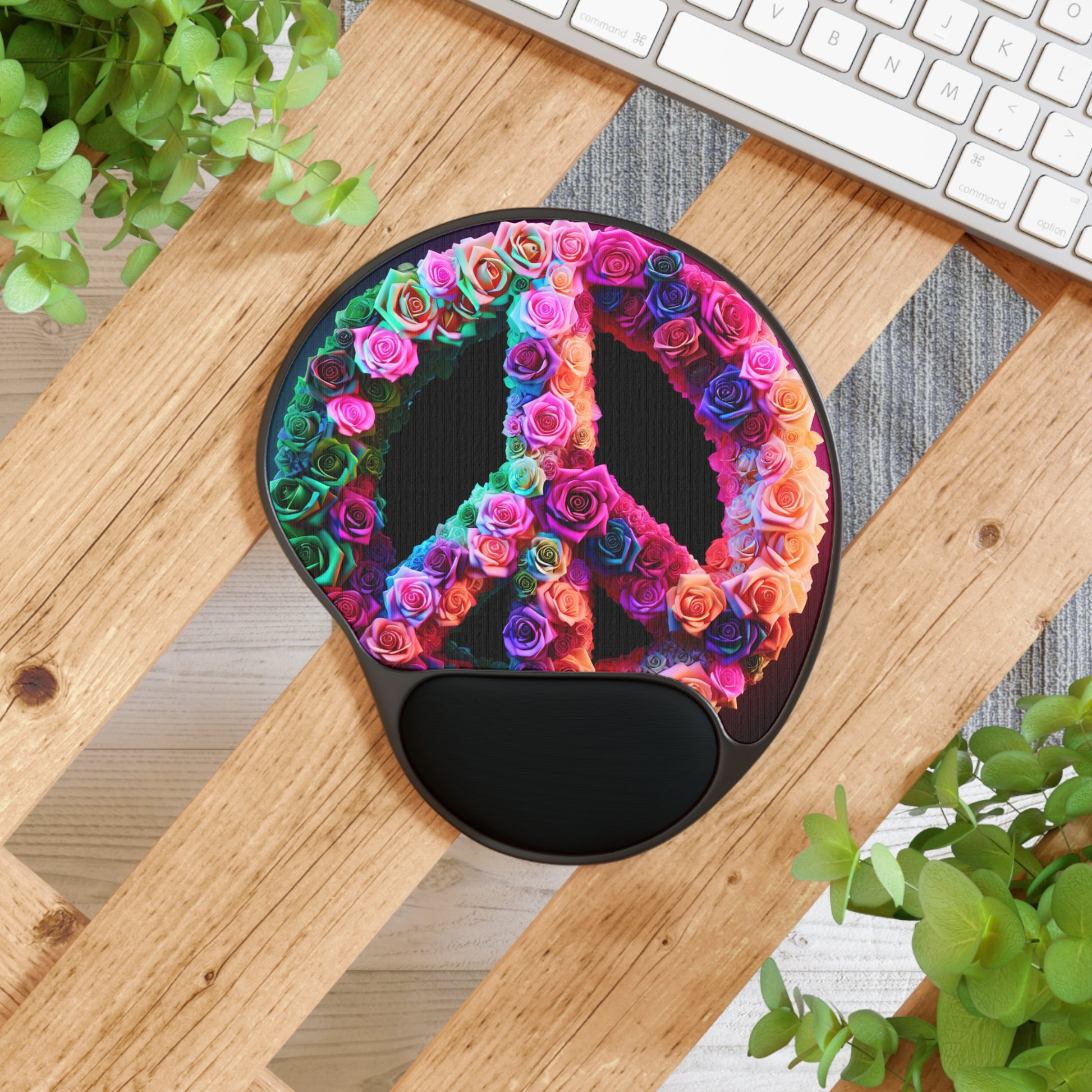 Vibrant Peace Floral Mouse Pad with Wrist Rest, Desk Accessory, Gift for Gamers, Home Office Decor, Ergonomic Mouse Pad