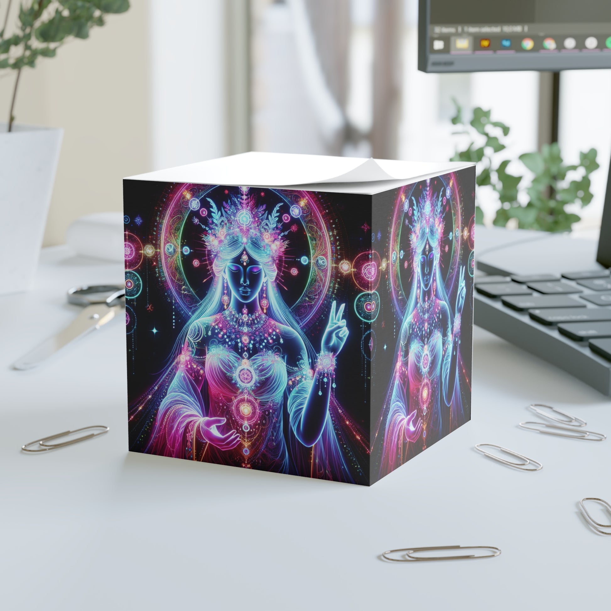 Mystical Glow Note Cube - Spiritual Desk Decor, Meditation Tools, Gift for Her, Chakra Healing, Office Supplies, Unique Stationery