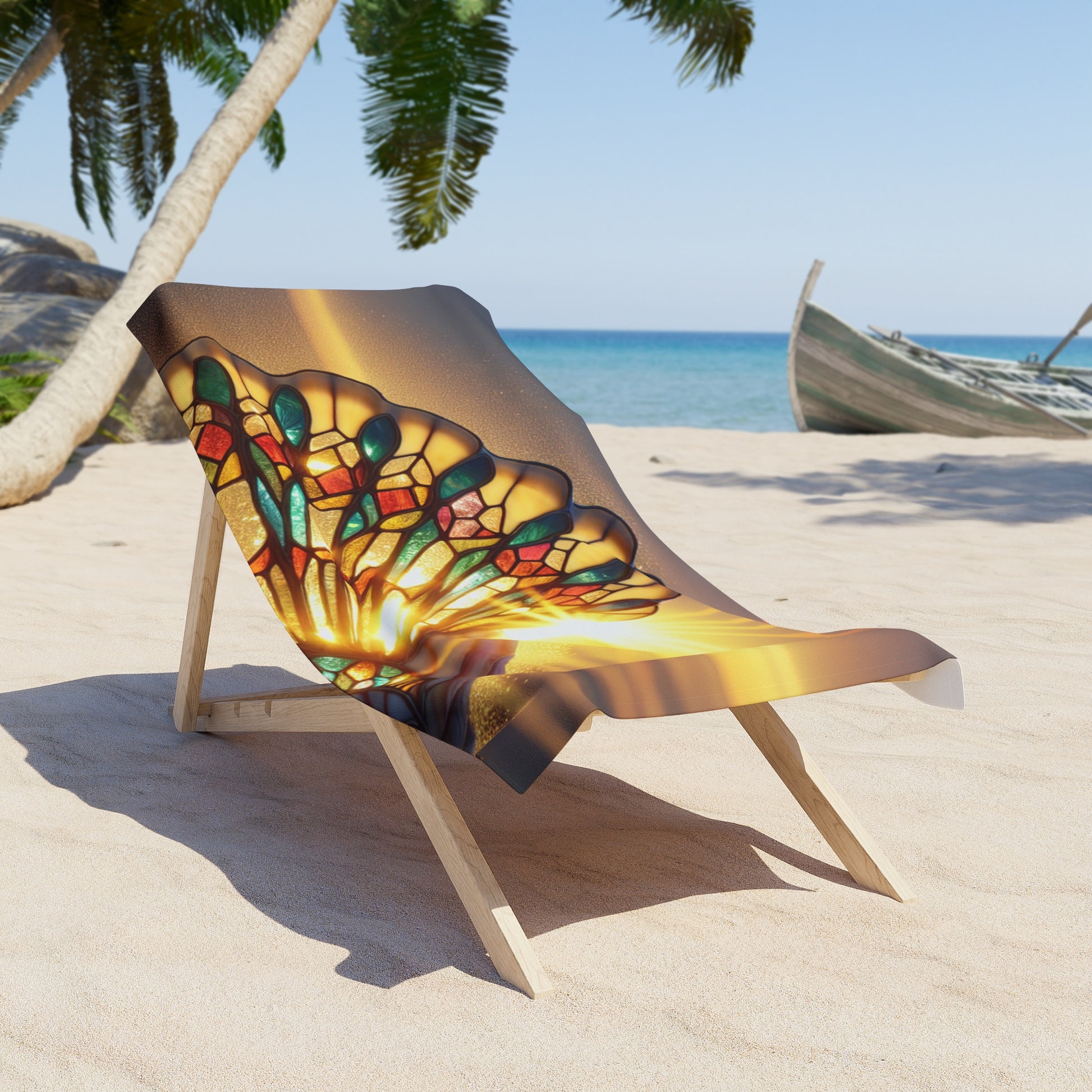Beach Towel with Sunlit Shell Design, Summer Essentials, Pool Day Accessory, Perfect for Beaches, Sunbathing, Gifts for Ocean Lovers