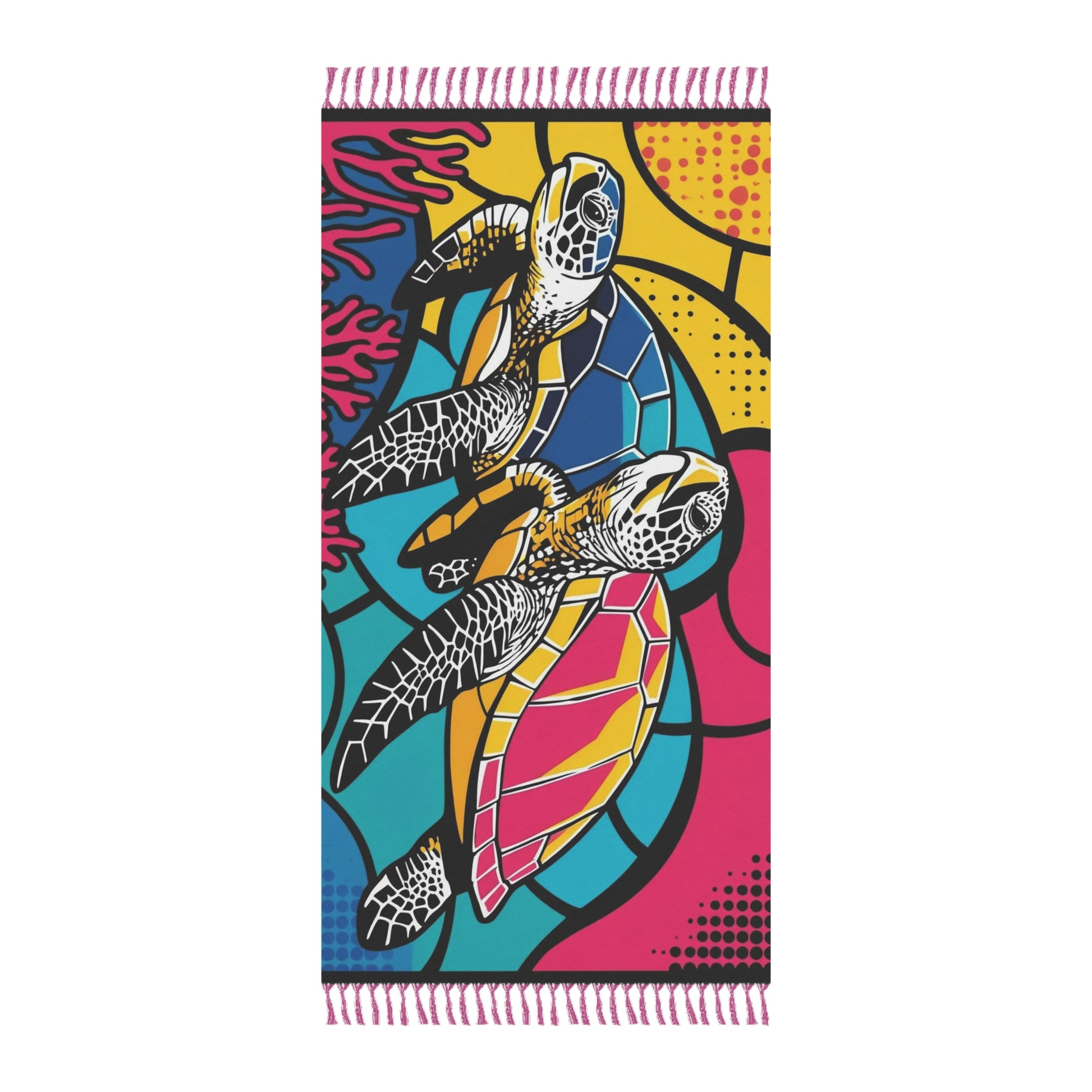 Boho Beach Towel with Sea Turtle Design, Vibrant Bathing Accessory, Perfect for Beach Lovers, Summer Vibes, Ocean Theme Decor