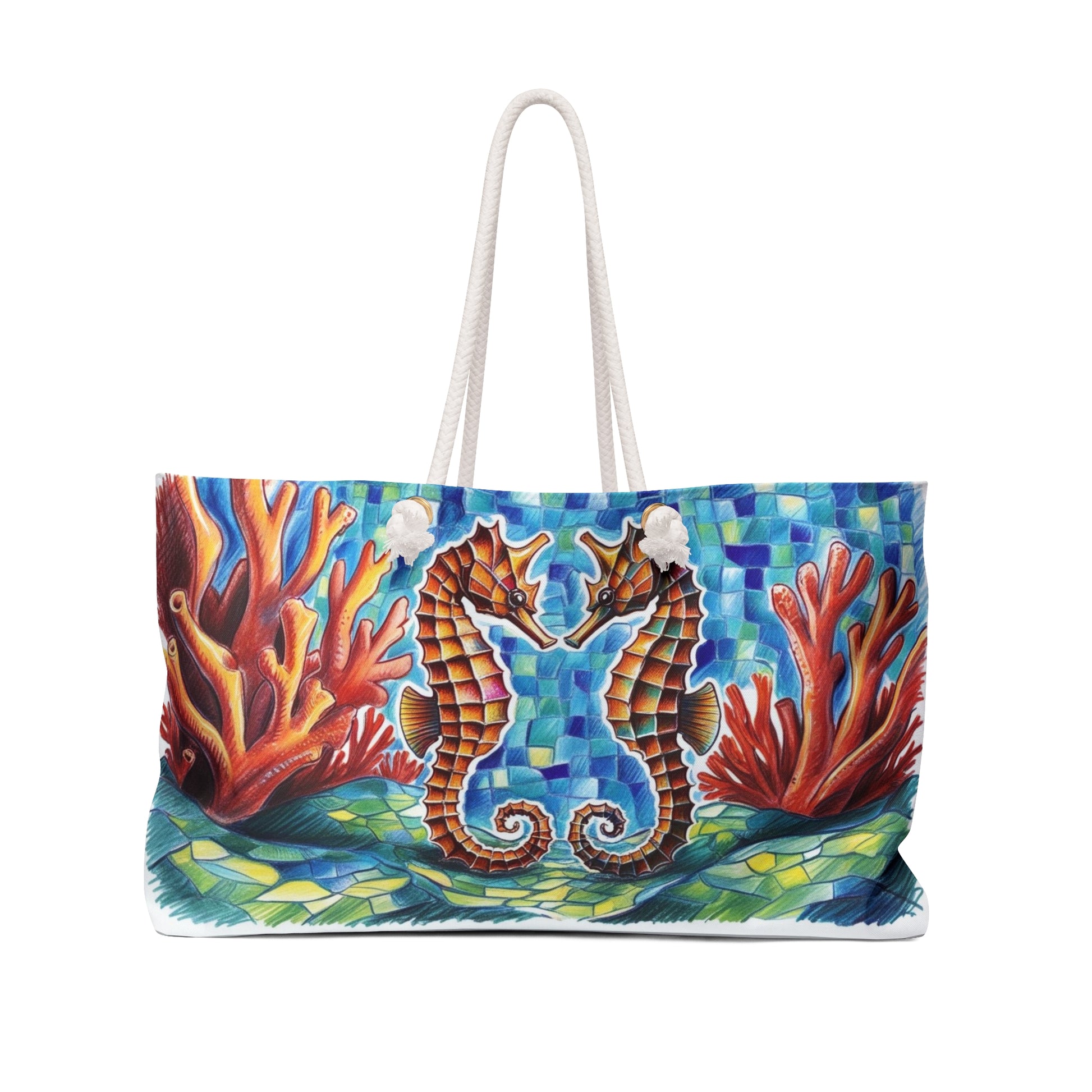 Seahorse Art Weekender Bag, Beach Travel Tote, Ocean Vibes Bag, Gift for Nature Lovers, Poolside Essential