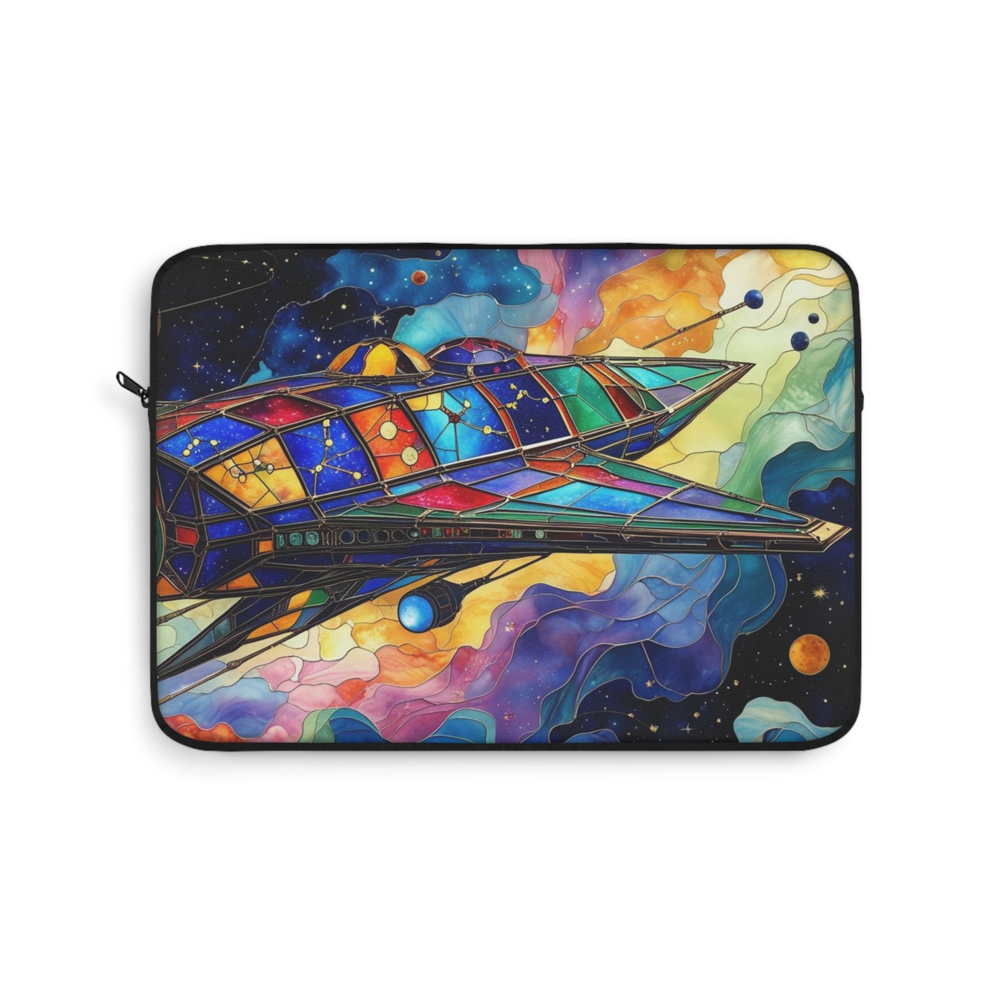 Stained Glass Spaceship Laptop Sleeve, Cosmic Art Case, Galaxy Printer, Unique Gift for Tech Lovers, Starry Night Accessory