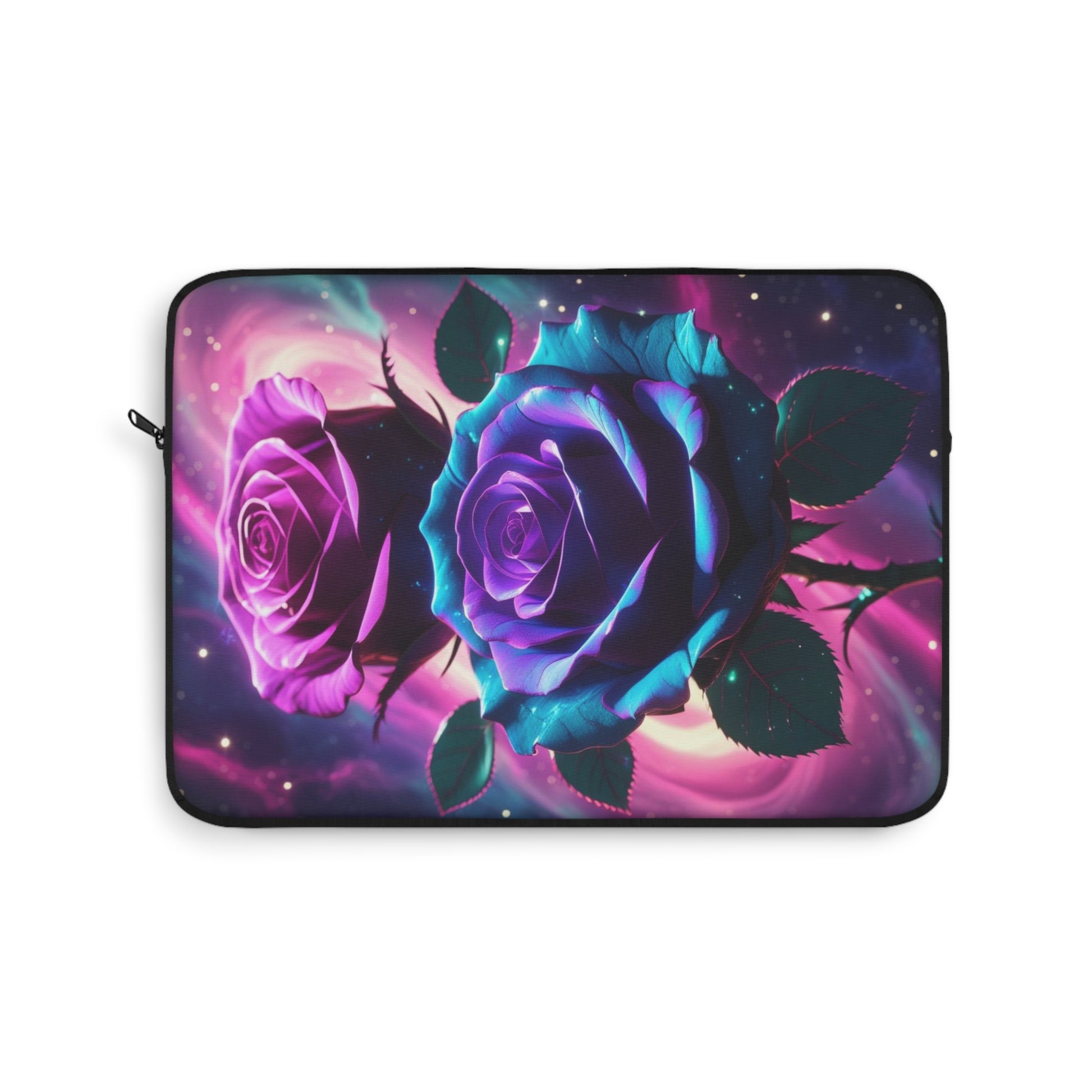 Galactic Rose Laptop Sleeve with Vibrant Floral Design, Stylish Computer Case, Gift for Her, Tech Organizer, Floral Tech Accessory