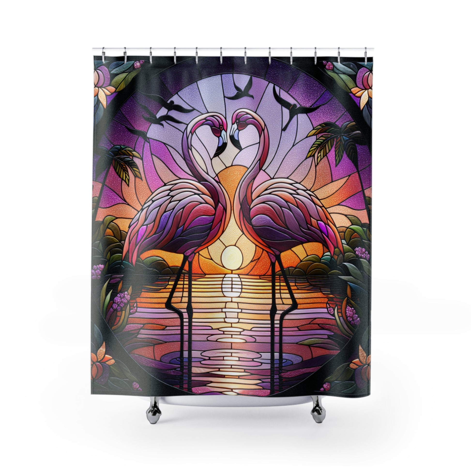 Tropical Flamingo Shower Curtain, Bohemian Bath Decor, Beach Inspired Home Accessories, Vibrant Bathroom Art, Summer Vibes Decoration