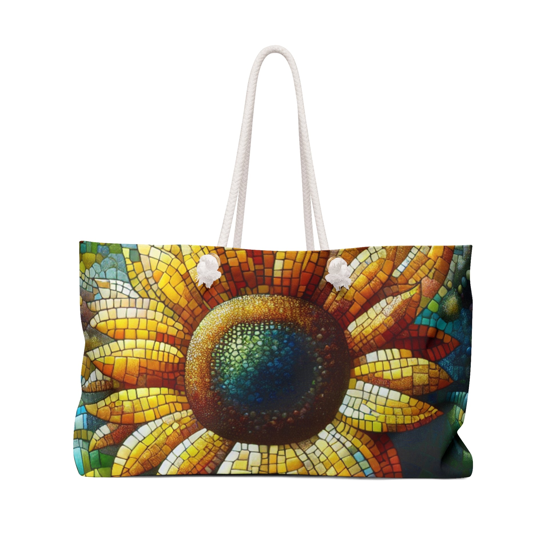 Colorful Mosaic Sunflower Weekender Bag - Vibrant Carryall Carry-On, Gym, or Overnight Getaways, Gift for Nature Lovers and Adventurers