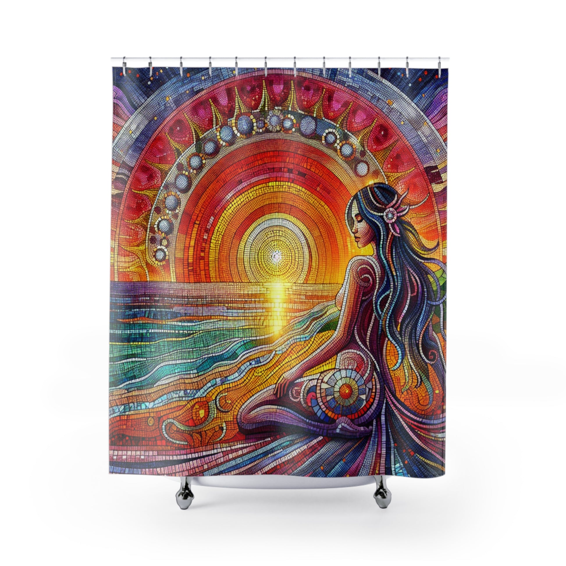 Divine Feminine Bohemian Sunset Shower Curtain - Vibrant Home Décor, Relaxing Bathroom Accessory, Yoga Inspired Gift, Spiritual Aesthetic