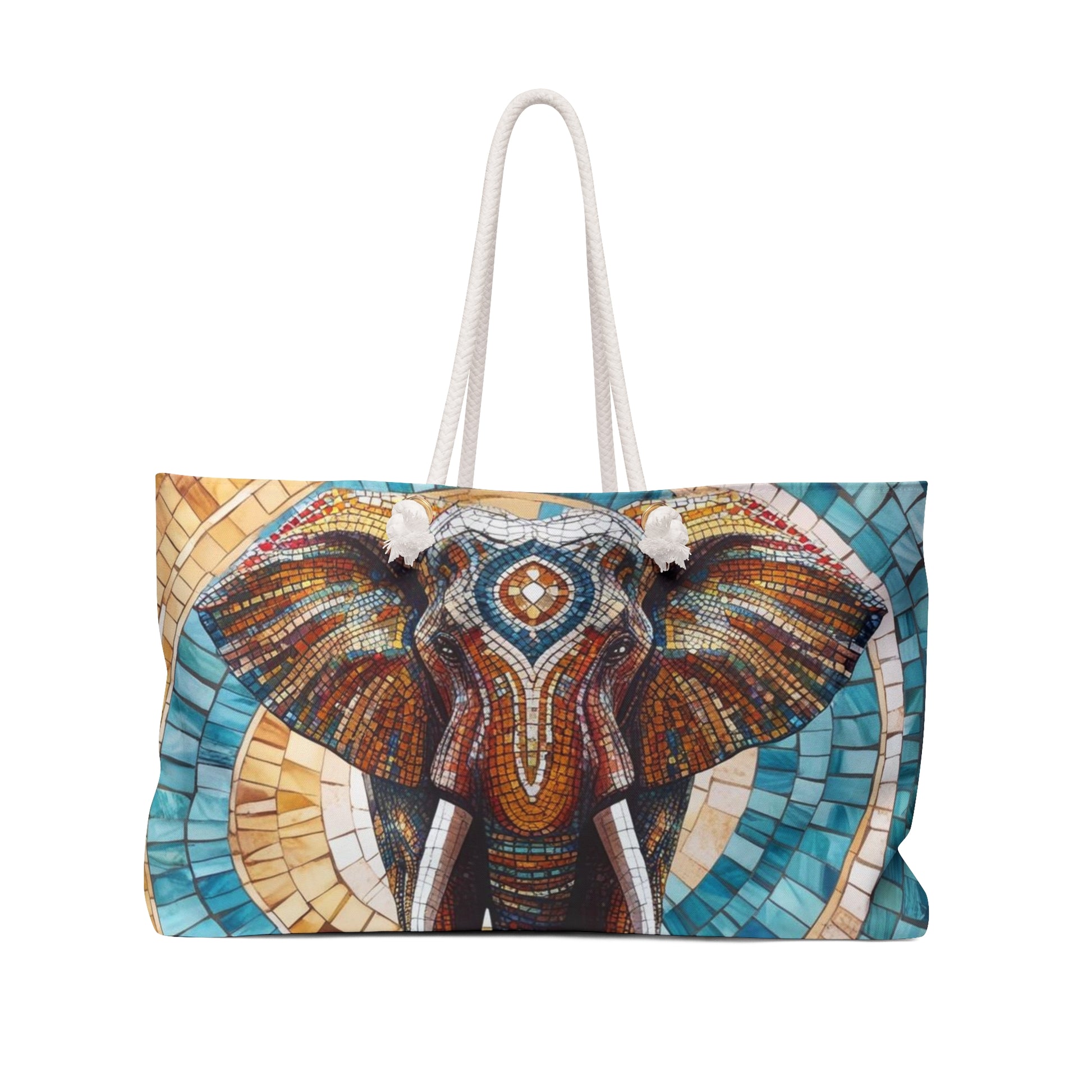Divine Elephant Mosaic Weekender Bag, Beach Bag, Stylish Overnight Bag, Perfect for Weekend Getaways, Gift for Travelers, Bohemian