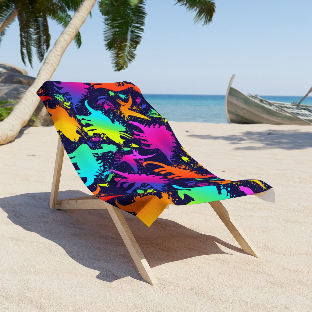 Bright Dinosaur Beach Towel - Fun Summertime Accessory, Gifts for Kids, Pool Days, Family Vacations, Summer Celebrations