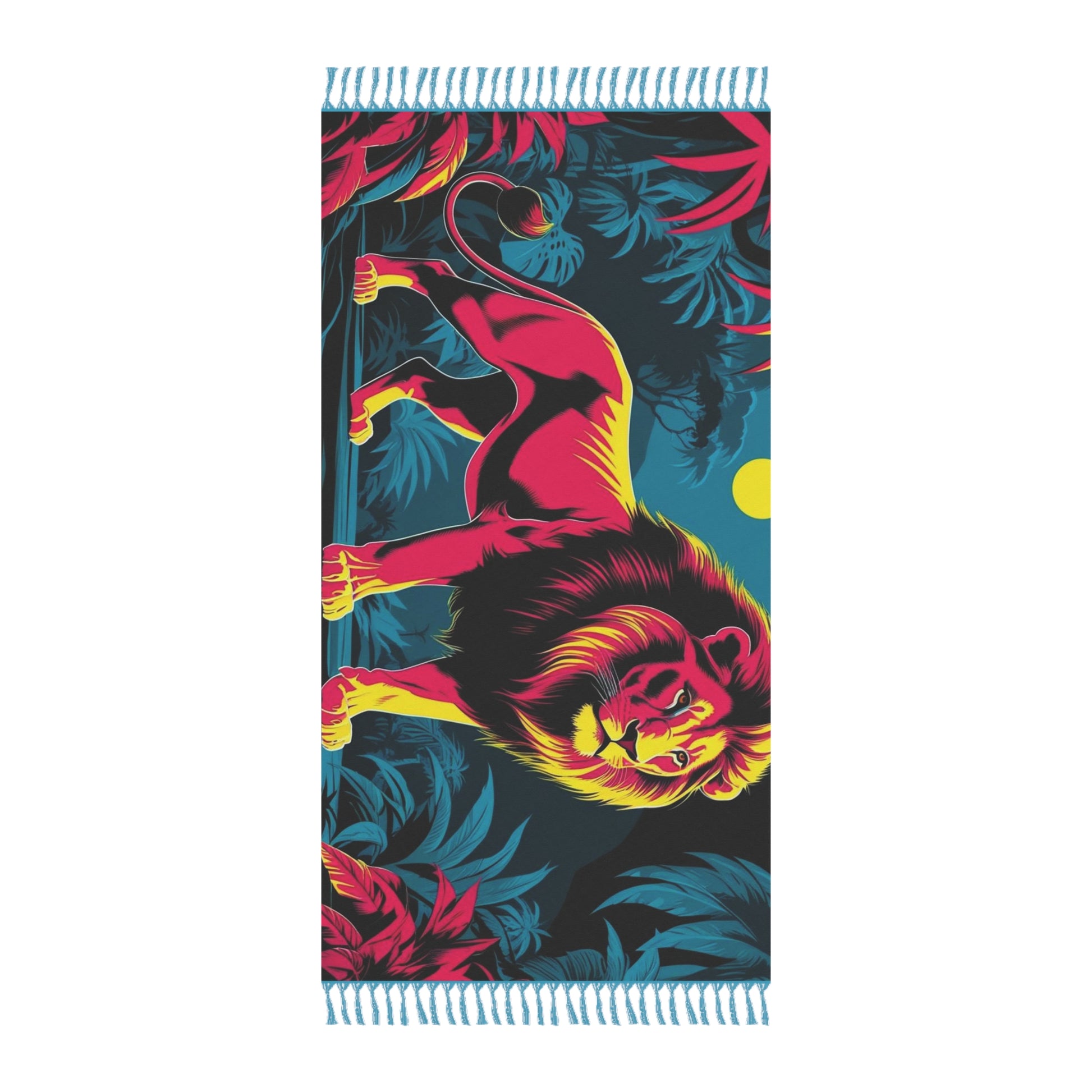 Boho Beach Towel with Vibrant Lion Design, Beach Essentials, Summer Fun, Gift for Nature Lovers, Bohemian Pool Wrap