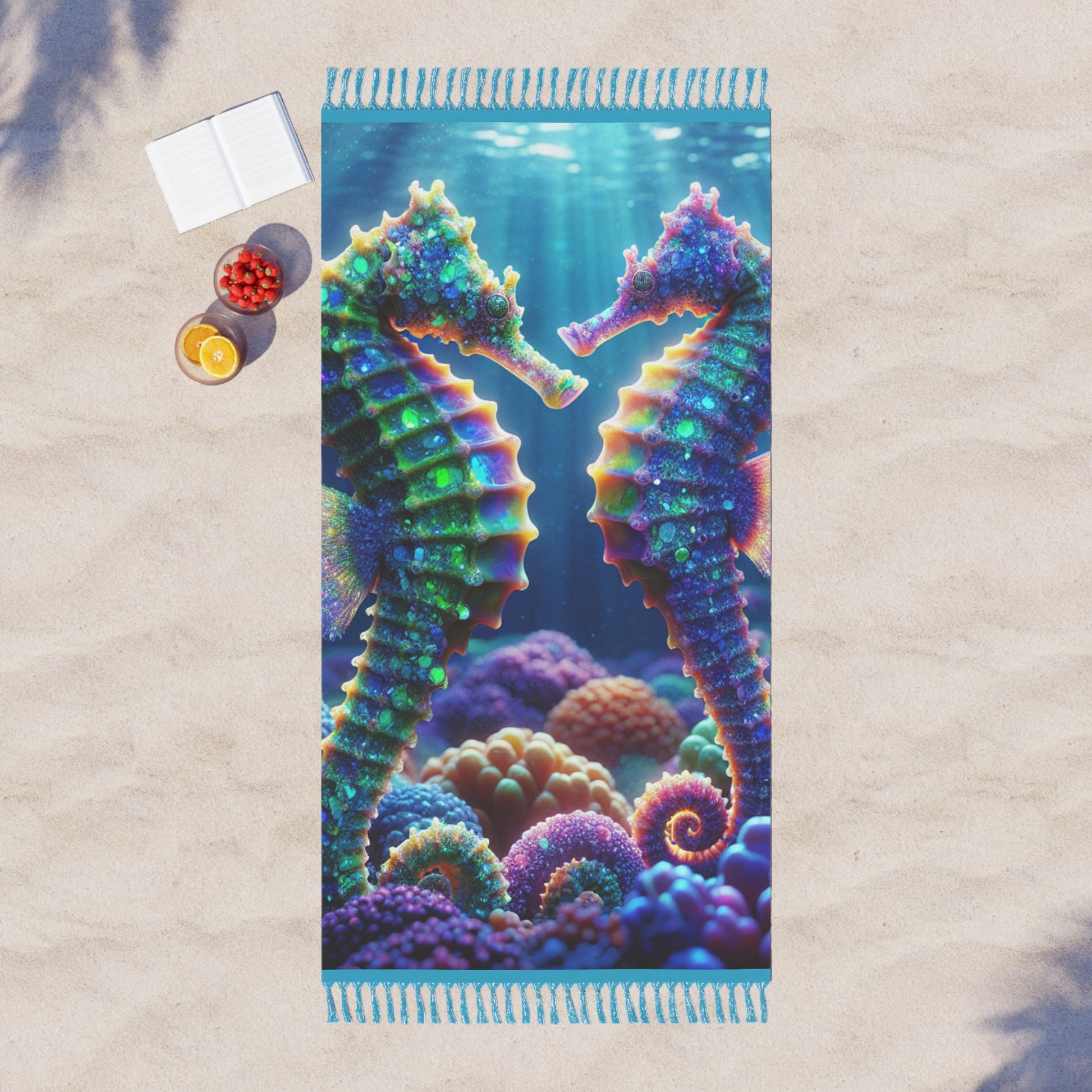 Boho Beach Towel | Colorful Seahorse Design, Summer Beach Essentials, Poolside Accessory, Bohemian Style, Nautical Decor