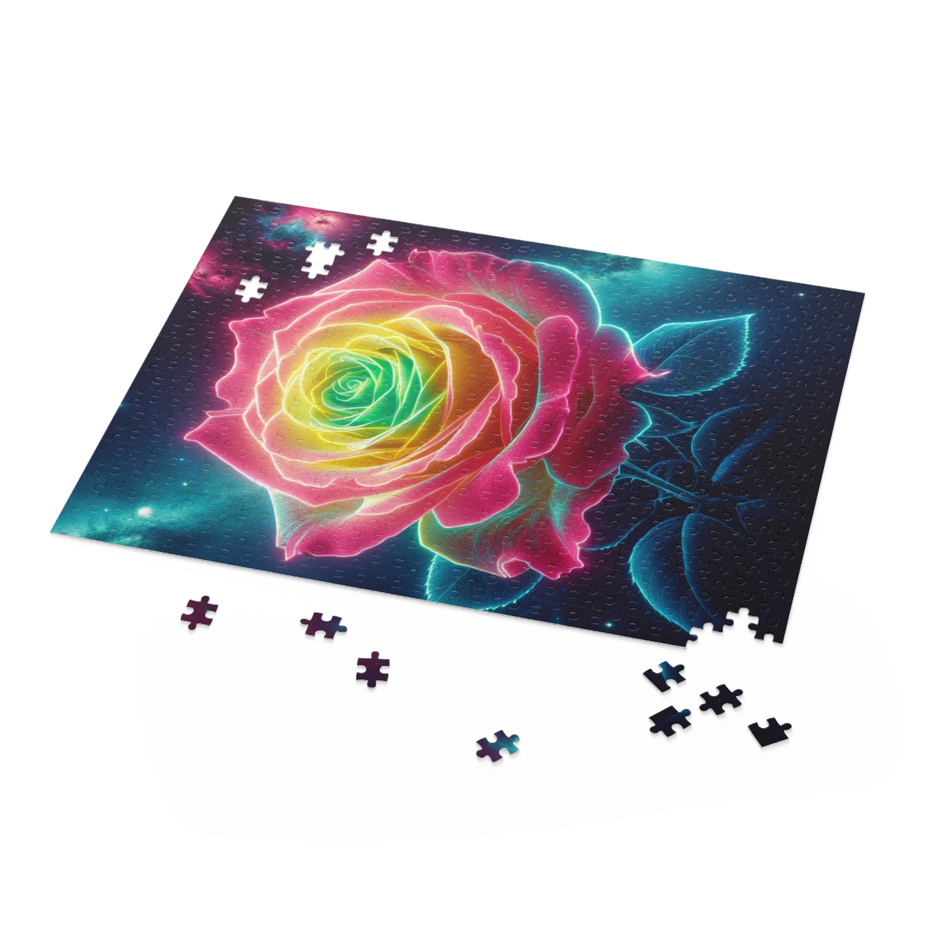 Neon Rose Puzzle - 120, 252, 500-Piece, Colorful Home Decor, Gift for Flower Lovers, Unique Puzzle, Relaxing Activity, Fun Family Game