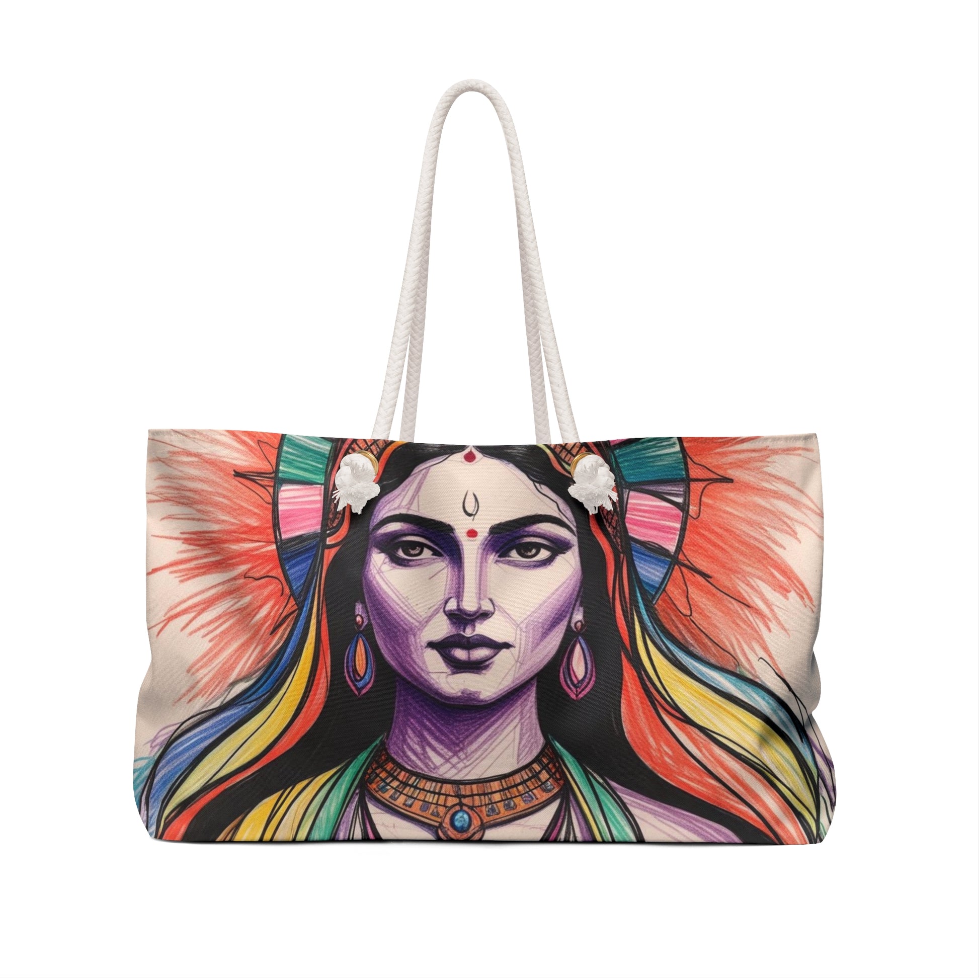 Vibrant Divine Feminine Goddess Weekender Bag, Boho Travel Tote, Yoga Bag, Art Print Carryall Carry-On Travel Bag, Gift for Her