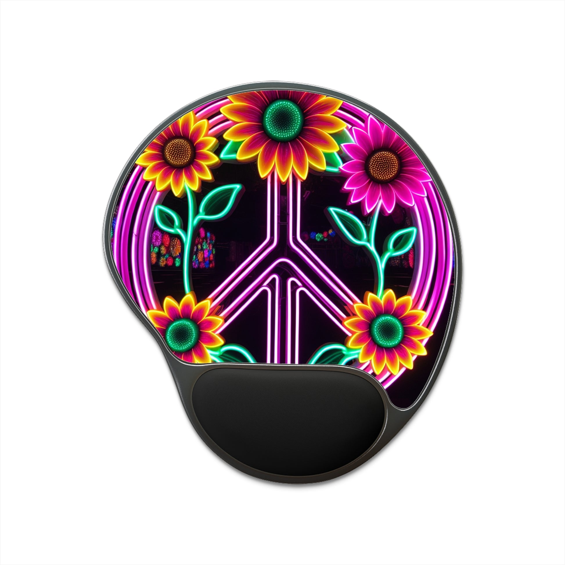 Colorful Peace Sign Mouse Pad with Wrist Rest, Floral Desk Accessory, Computer Gift for Students, Vibrant Office Decor, Peaceful Workspace