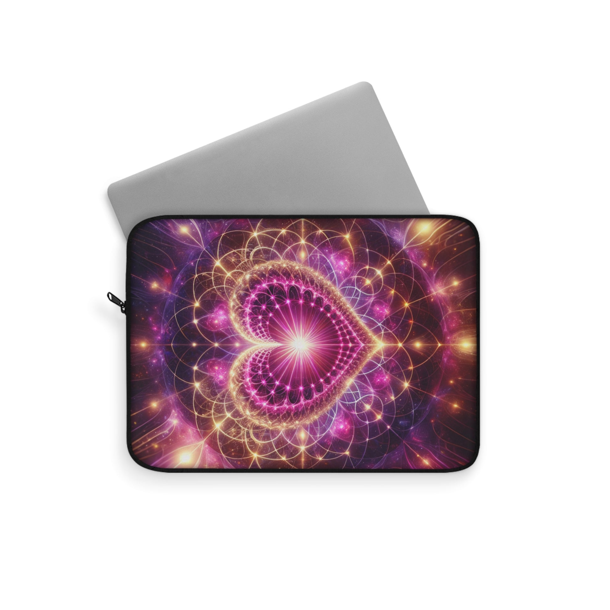 Love and Divine Heart Activation, Heart-Shaped Sacred Geometry Colorful Heart Laptop Sleeve, Romantic Tech Case, Gift for Tech Lovers, Stylish Computer Pouch, Vibrant Laptop Bag