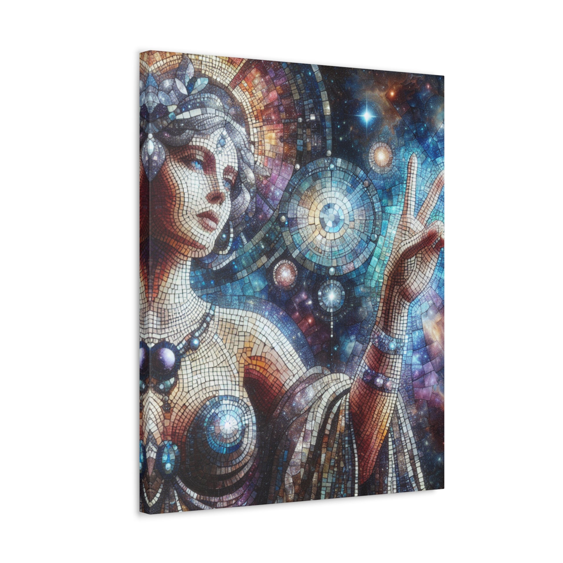 Celestial Mosaic Art Canvas, Decorative Wall Artwork, Home Decor, Spiritual Gift, Unique Living Room Accent