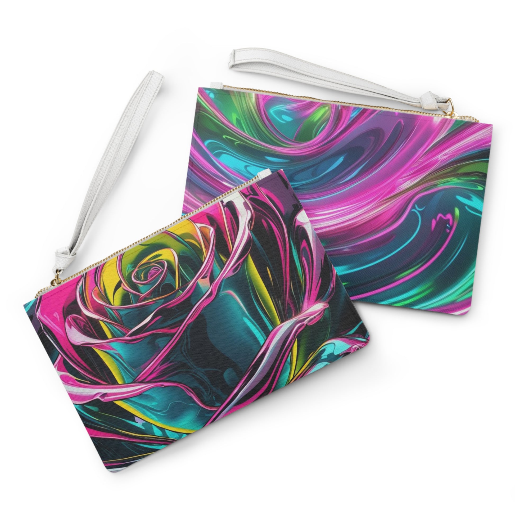 Chic Floral Clutch Bag, Colorful Rose Pouch, Unique Makeup Bag, Stylish Wristlet, Versatile Evening Purse, Gift for Her