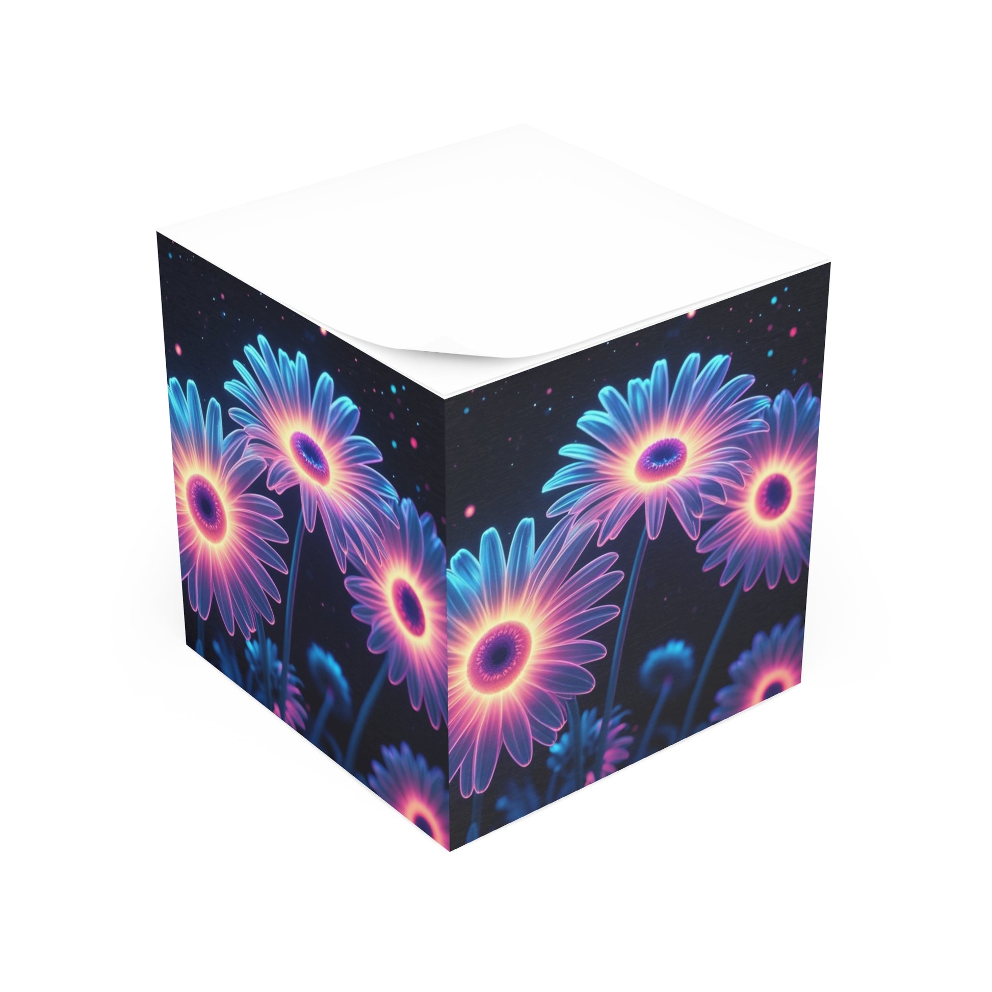 Glow-in-the-Dark Floral Note Cube, Colorful Sticky Notes, Office Decor, Gift for Her, Cute Desk Accessory