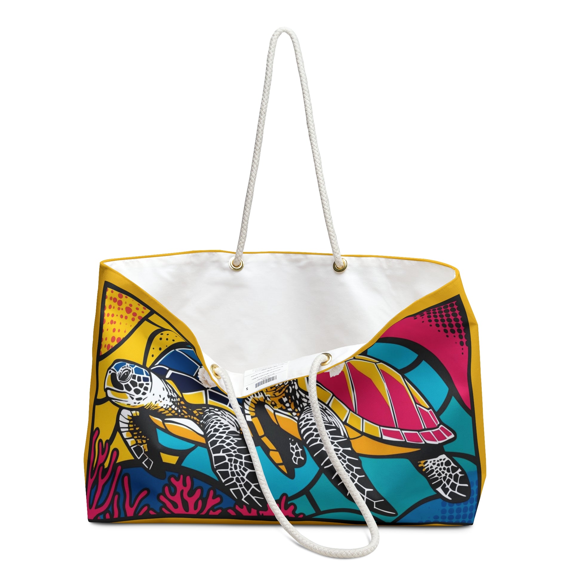 Tropical Turtle Pop Art Weekender Bag - Colorful Travel Tote, Beach Bag, Vacation Accessory, Stained Glass Design, Gift for Travelers