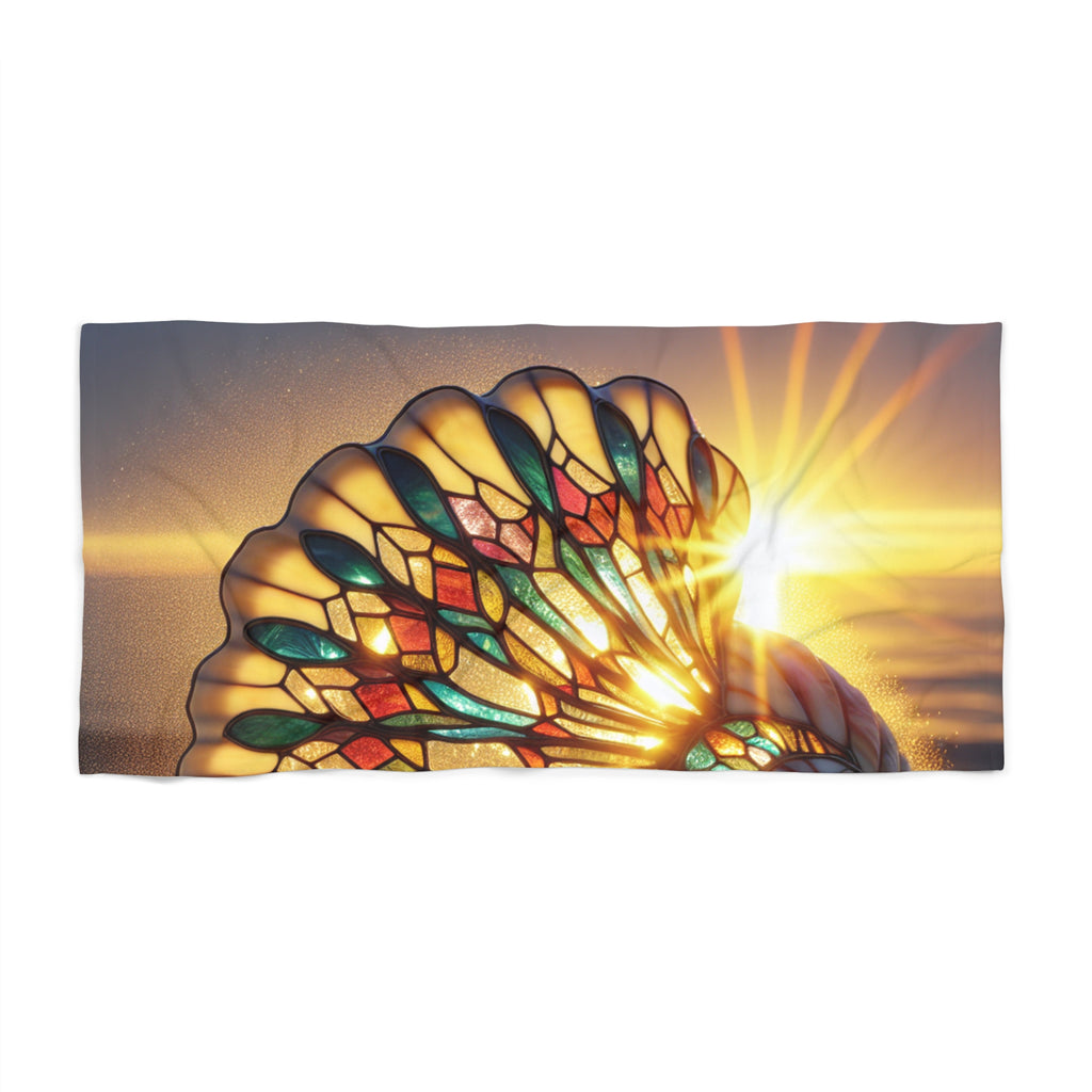 Beach Towel with Sunlit Shell Design, Summer Essentials, Pool Day Accessory, Perfect for Beaches, Sunbathing, Gifts for Ocean Lovers