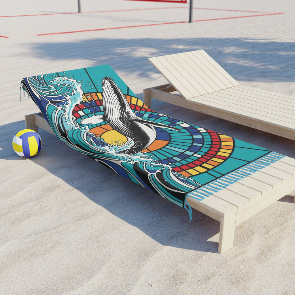 Boho Beach Towel - Whale Design, Nautical Decor, Bohemian Beach Blanket, Summer Gift, Outdoor Picnic Accessory