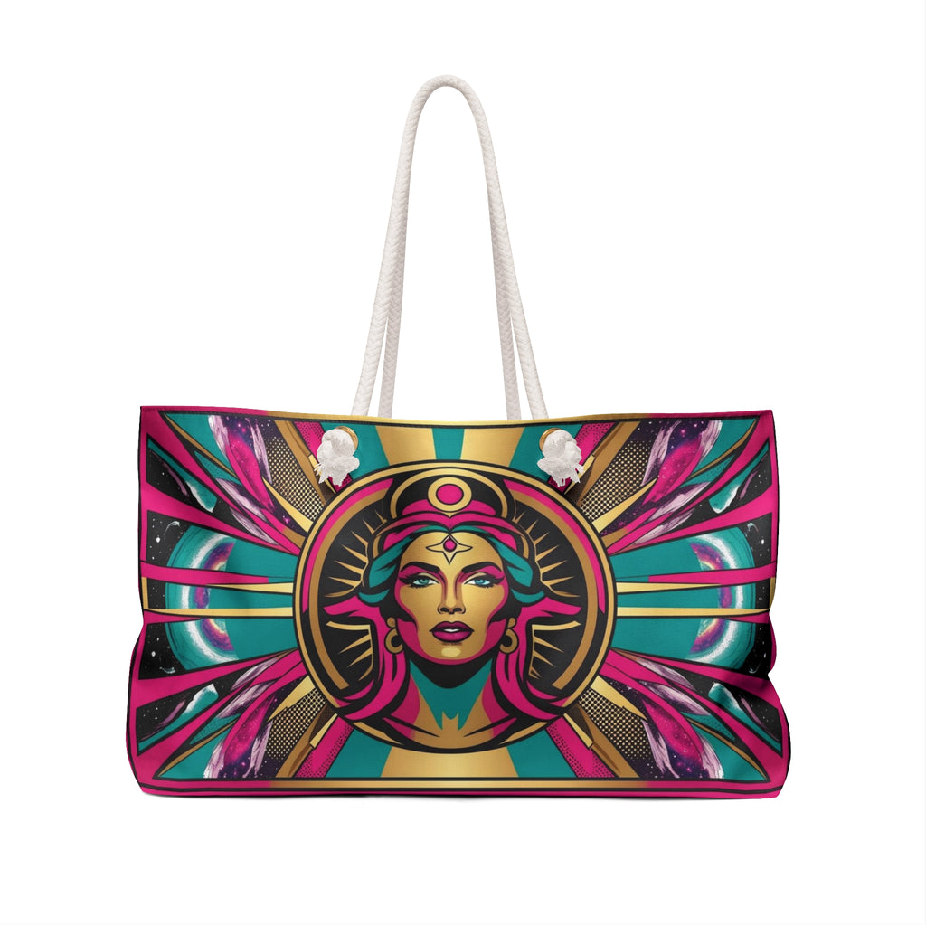 Divine Feminine Boho Cosmic-Chic Weekender Bag, Vibrant Pop art Travel Tote, Beach Bag, Yoga Bag, Gift for Her, Festival Accessory