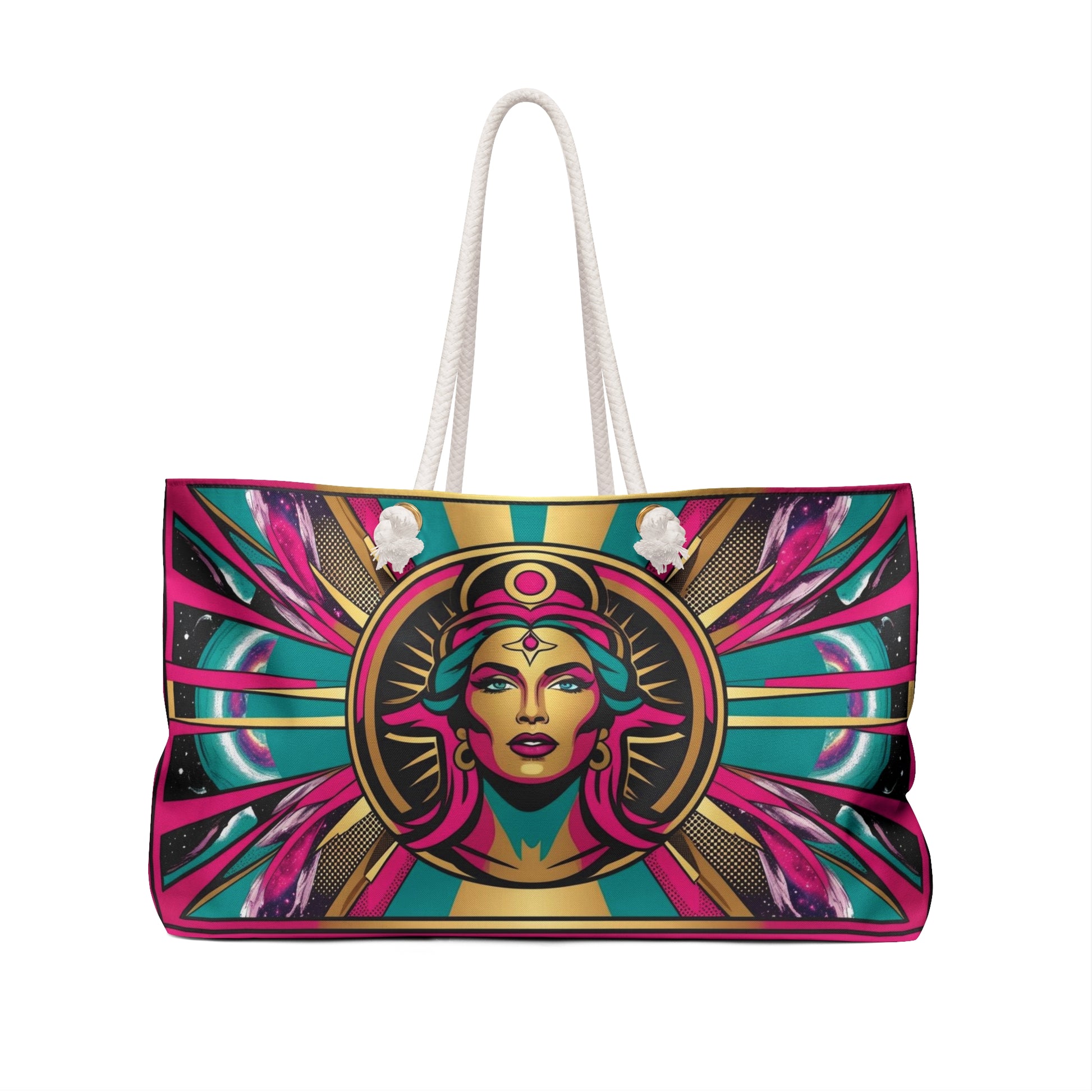 Divine Feminine Boho Cosmic-Chic Weekender Bag, Vibrant Pop art Travel Tote, Beach Bag, Yoga Bag, Gift for Her, Festival Accessory