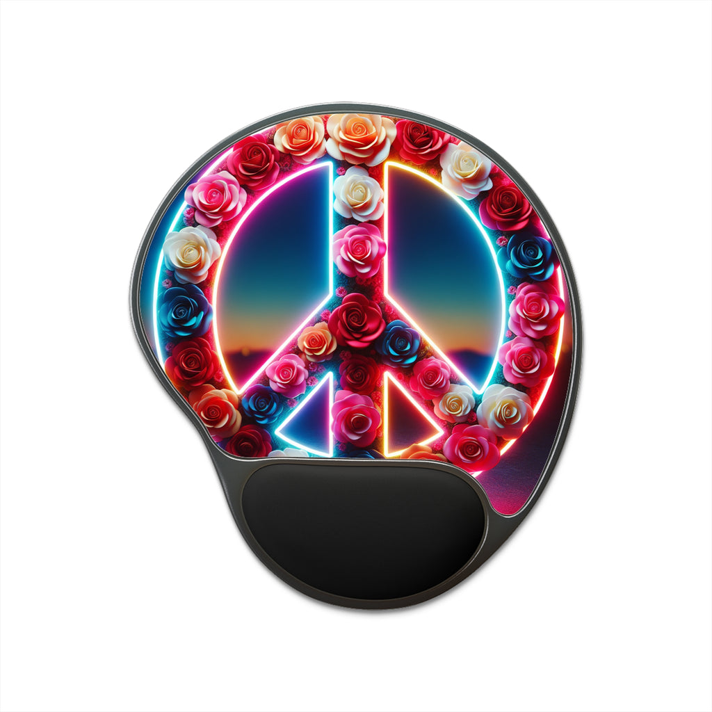 Vibrant Floral Peace Mouse Pad with Wrist Rest - Office Gift, Gamer Accessory, Desk Decor, Flower Power, Stress Relief