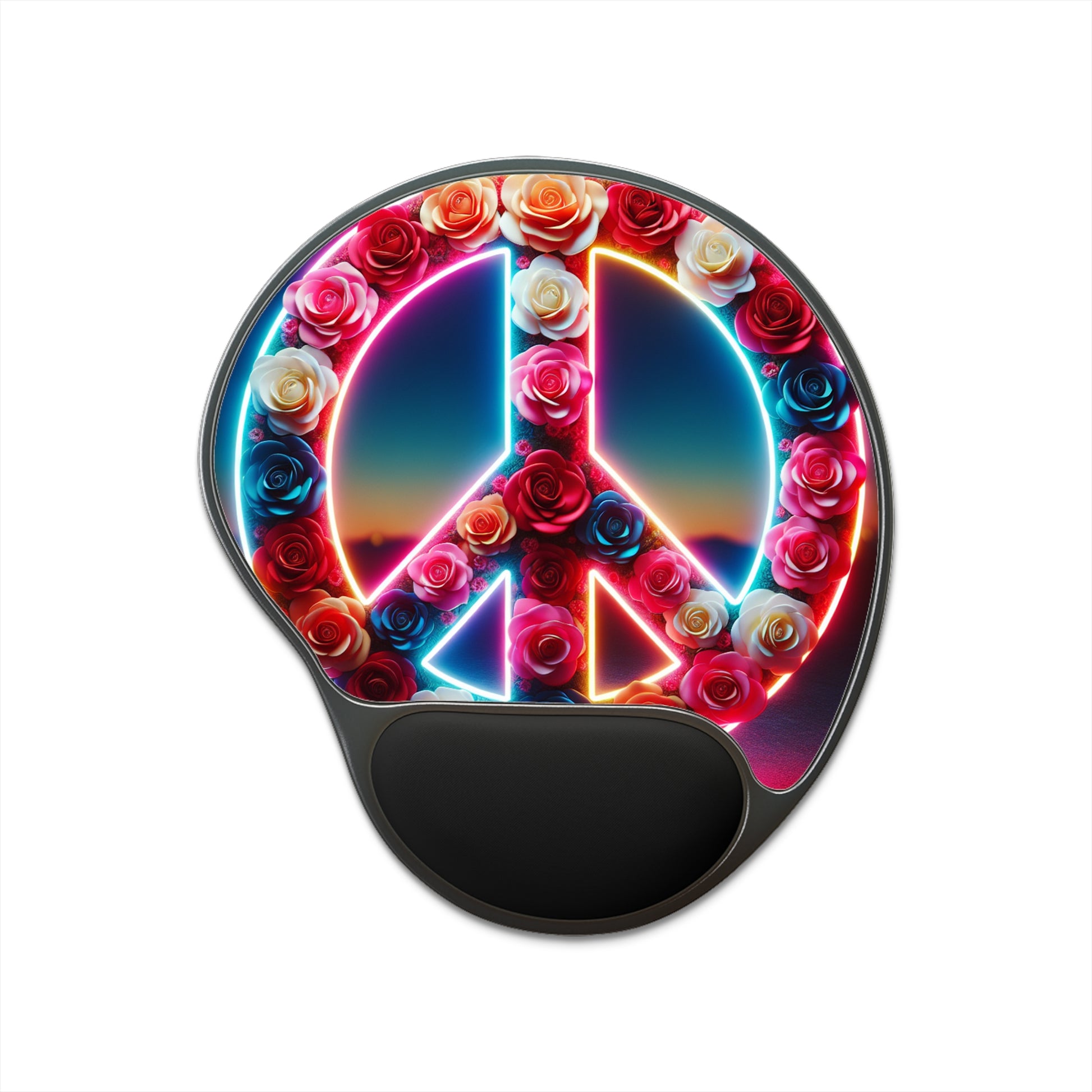 Vibrant Floral Peace Mouse Pad with Wrist Rest - Office Gift, Gamer Accessory, Desk Decor, Flower Power, Stress Relief