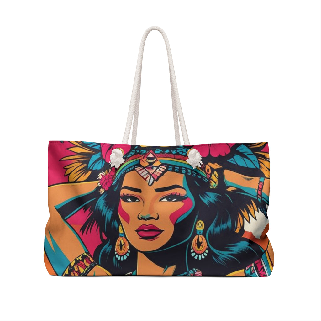 Boho Chic Weekender Bag, Illustrated Tote for Travel, Beach Bag, Festival Bag, Overnight Bag, Gift for Her