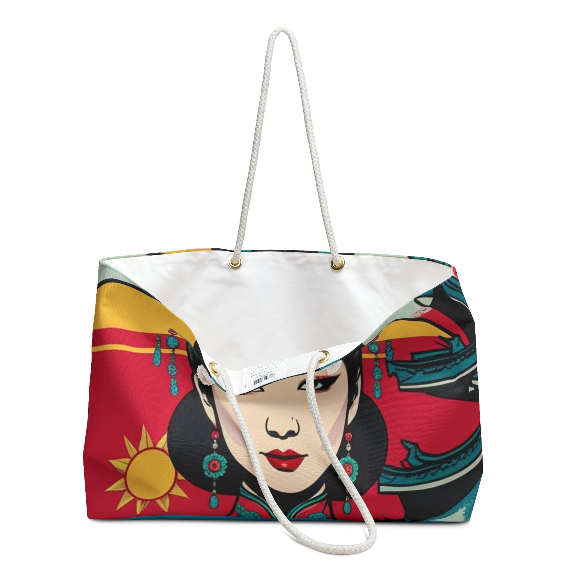 Stylish Weekender Bag with Artistic Asian Design, Travel Tote, Beach Bag, Gym Bag, Gift for Her, Boho Chic