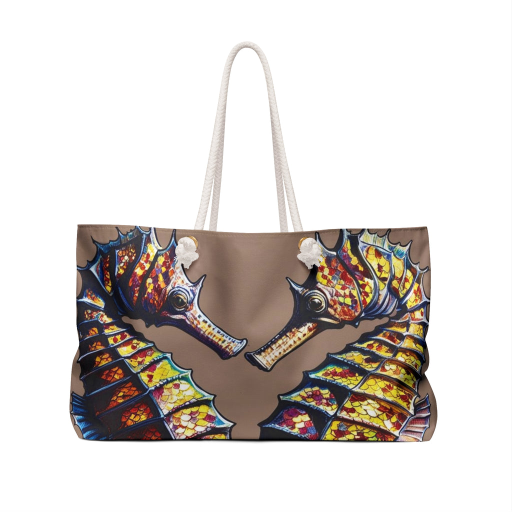 Vibrant Mosaic Seahorse Weekender Bag, Travel Tote, Beach Bag, Weekend Getaway Essentials, Unique Nautical Gift, Carryall Carry-On Tote
