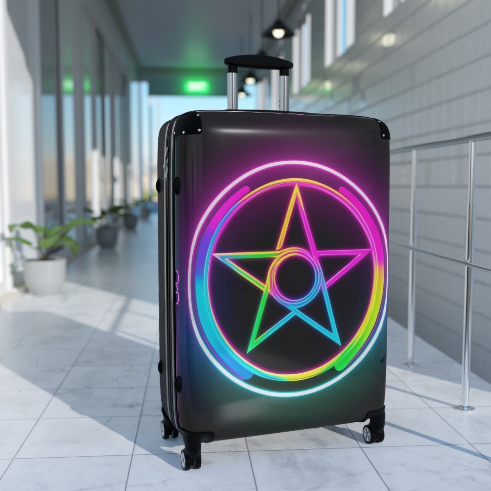 Neon Star Suitcase, Unique Travel Luggage, Stylish Carry-On, Colorful Spinner Bag, Perfect for Festivals, Vacations, and Holidays