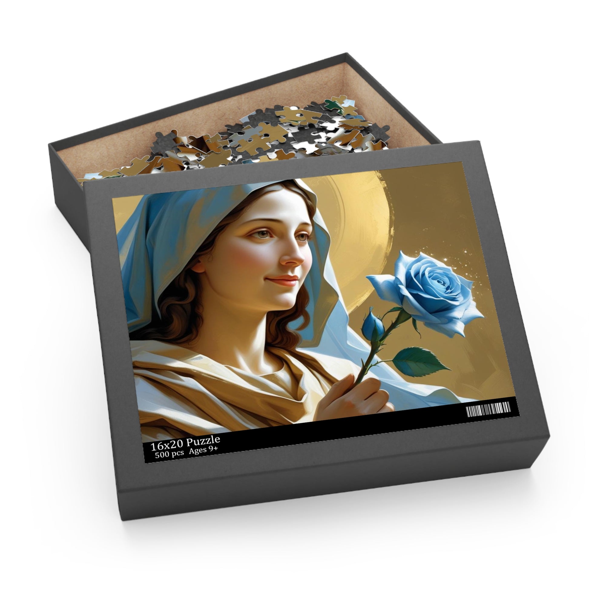 Serene Divine Mary & Her Blue Rose Puzzle (120, 252, 500-Piece) | Religious art, Gift for believers, Home decor, Family activity, Inspirational puzzle