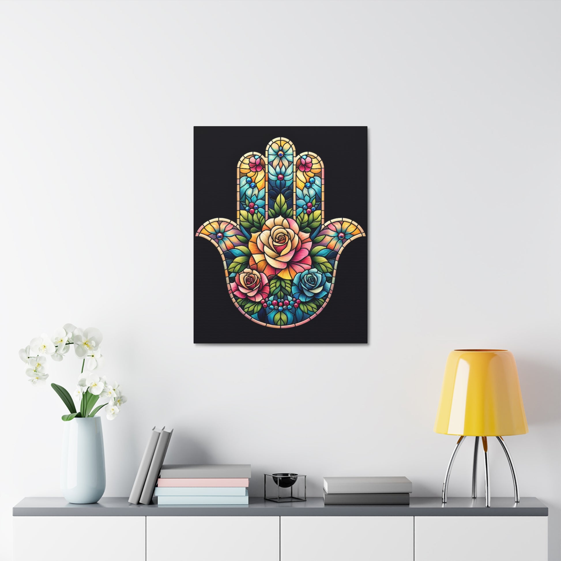 Stained Glass Hamsa Canvas Art Print, Boho Wall Decor, Spiritual Home Decor, Colorful Modern Art, Unique Gift Idea