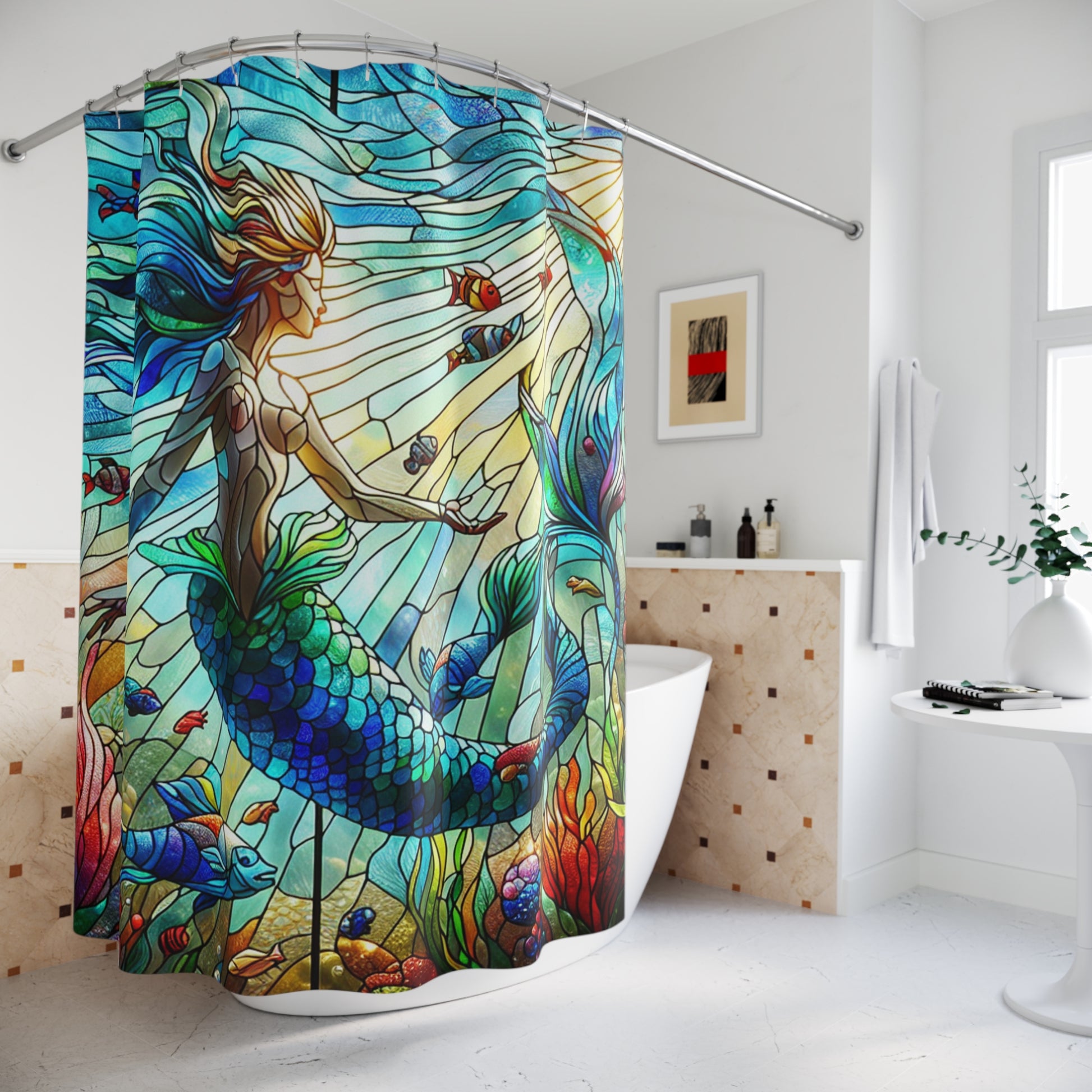 Mermaid Stained Glass Shower Curtain, Ocean Theme Bathroom Decor, Nautical Home Accent, Mermaid Gifts for Ocean Lovers, Unique Shower [...]