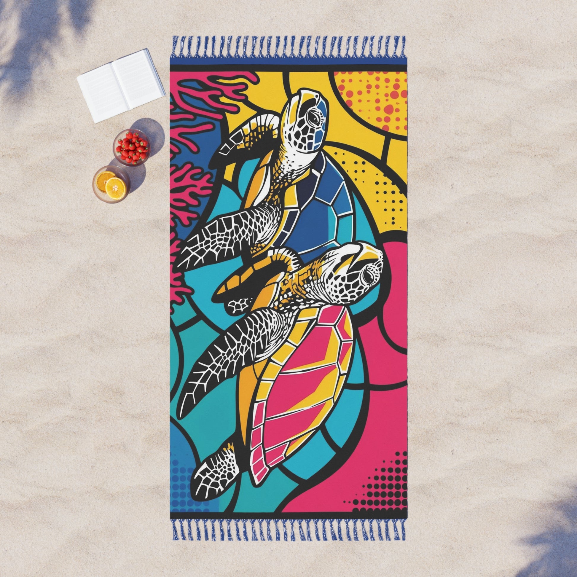 Colorful Beach Towel with Sea Turtles Design, Summer Gift, Pool Essentials, Bohemian Decor, Vacation Vibes, Tropical Beach Decor