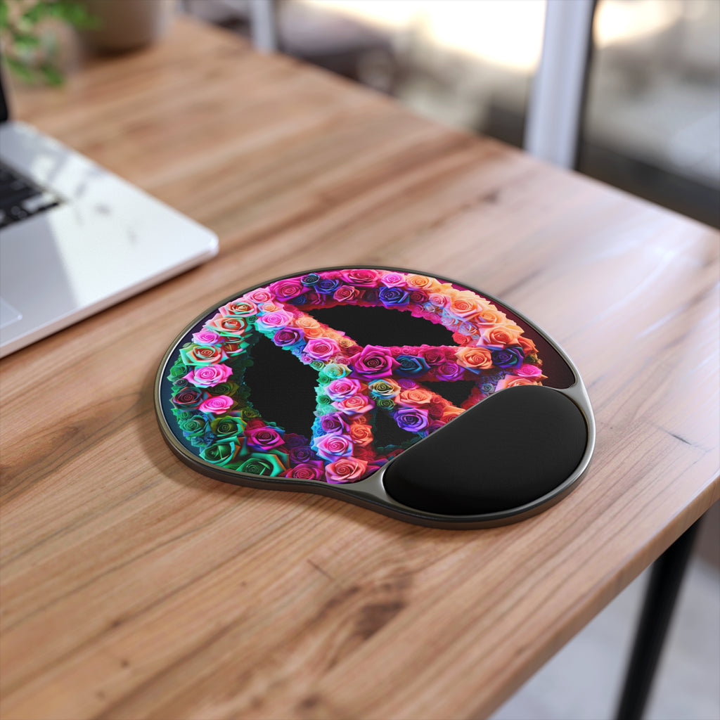 Vibrant Peace Floral Mouse Pad with Wrist Rest, Desk Accessory, Gift for Gamers, Home Office Decor, Ergonomic Mouse Pad