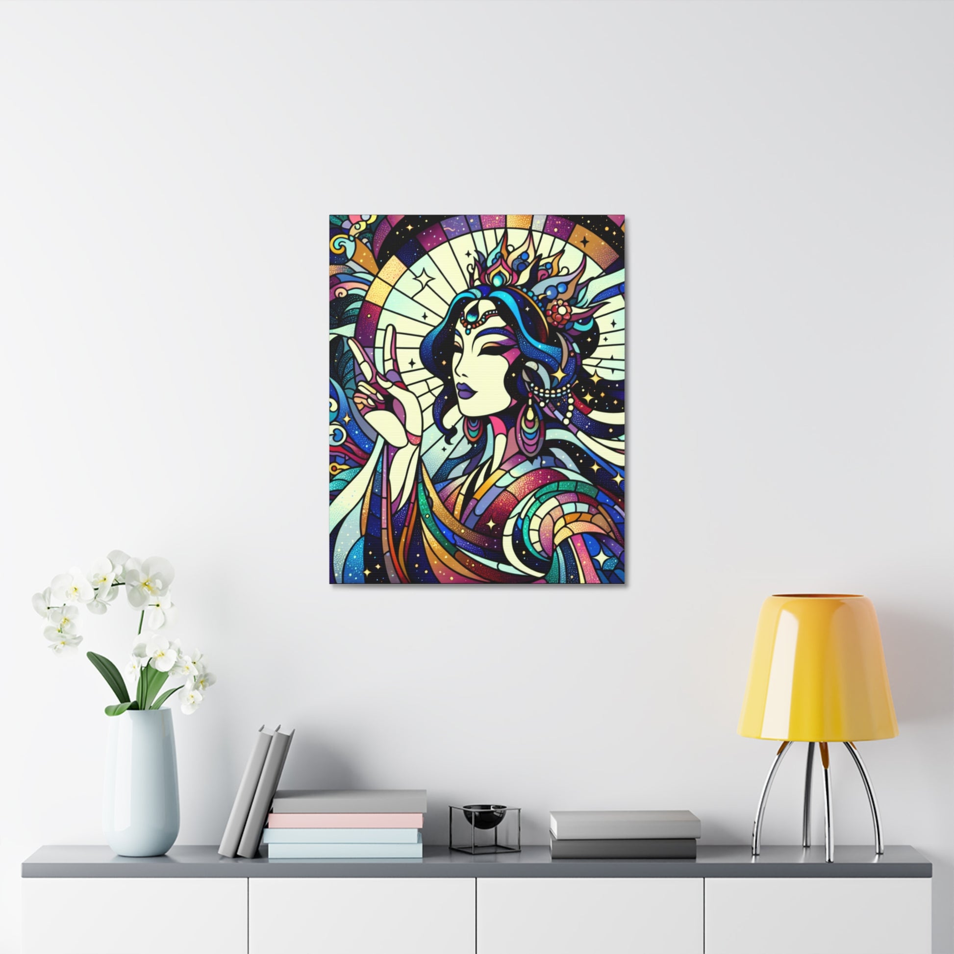 Artistic Stretched Canvas Wall Décor - Colorful Stained Glass Woman, Home Decor, Gift, Wall Art, Bohemian Decor, Art Piece