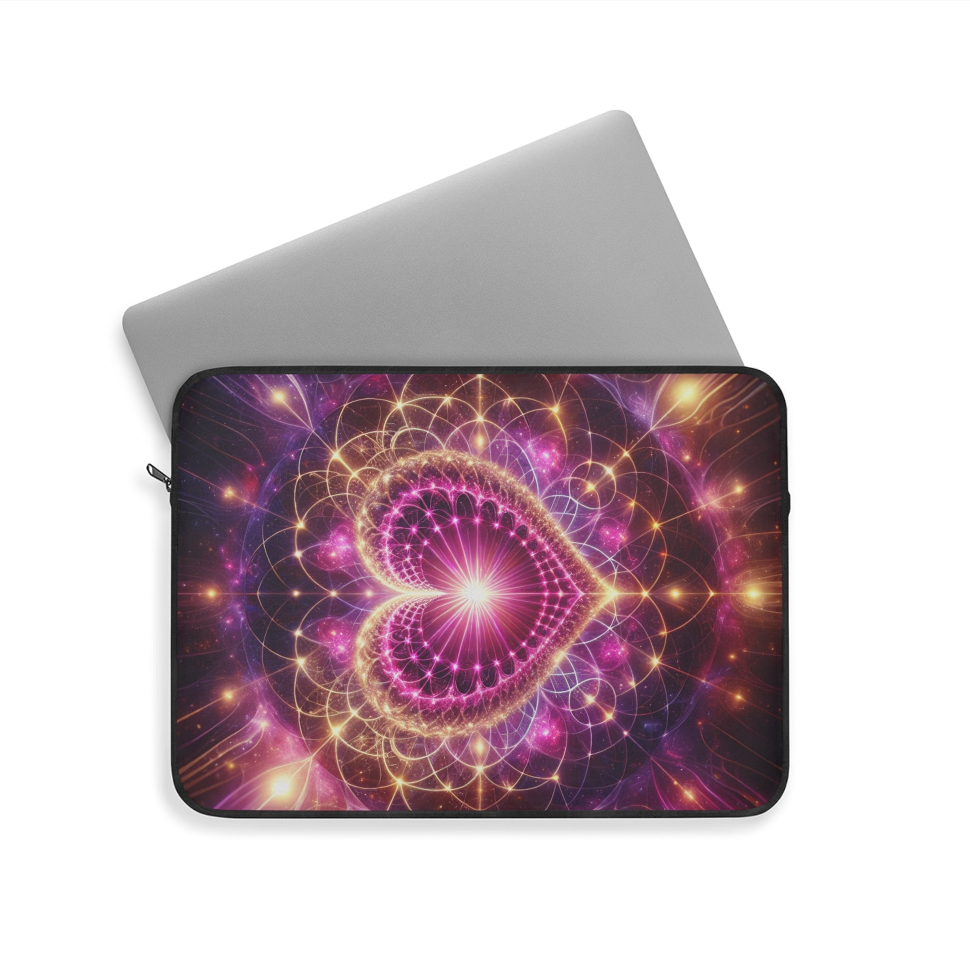 Love and Divine Heart Activation, Heart-Shaped Sacred Geometry Colorful Heart Laptop Sleeve, Romantic Tech Case, Gift for Tech Lovers, Stylish Computer Pouch, Vibrant Laptop Bag
