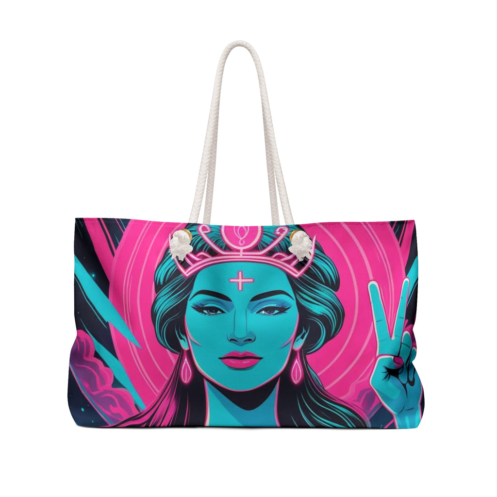 Vibrant Goddess Weekender Bag, Travel Tote, Beach Bag, Yoga Bag, Weekend Getaway, Boho Chic, Statement Accessory