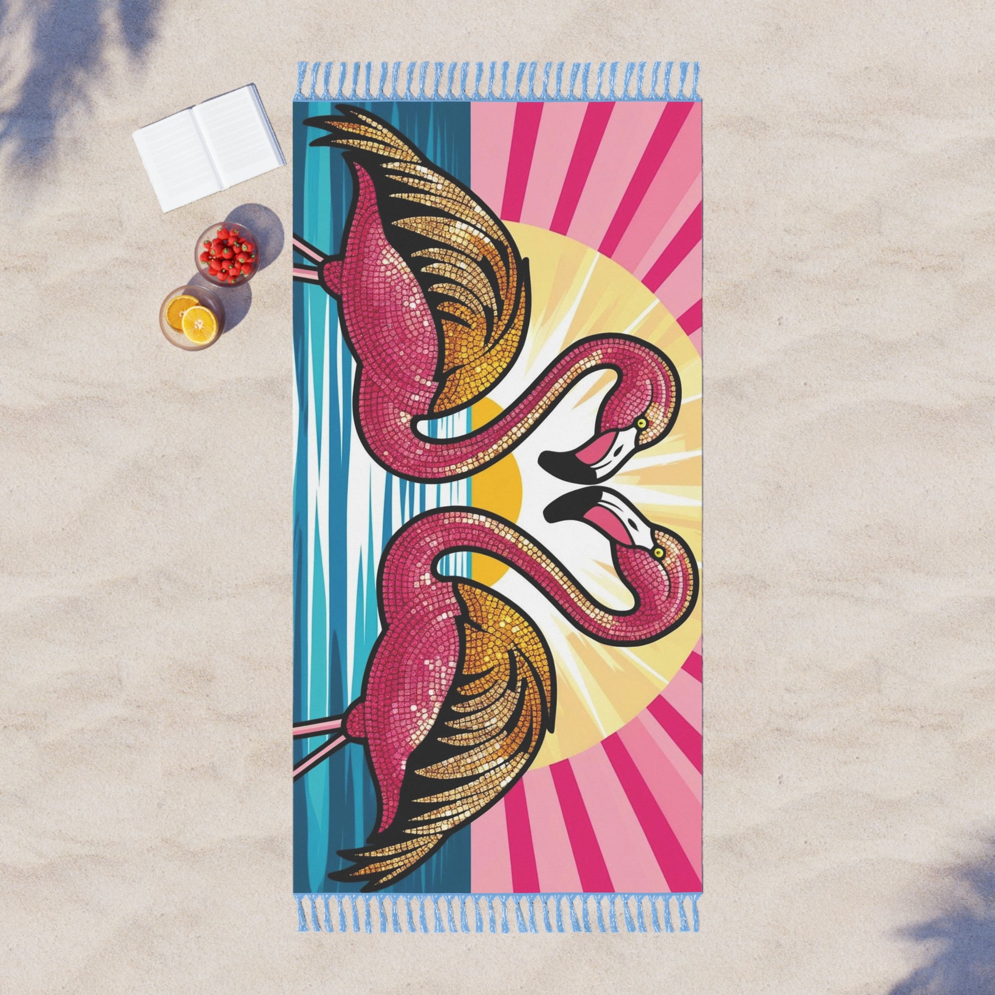Boho Flamingo Beach Towel, Vibrant Summer Vibe, Ideal for Pool Parties, Beach Days, Travel, Vacation Decor