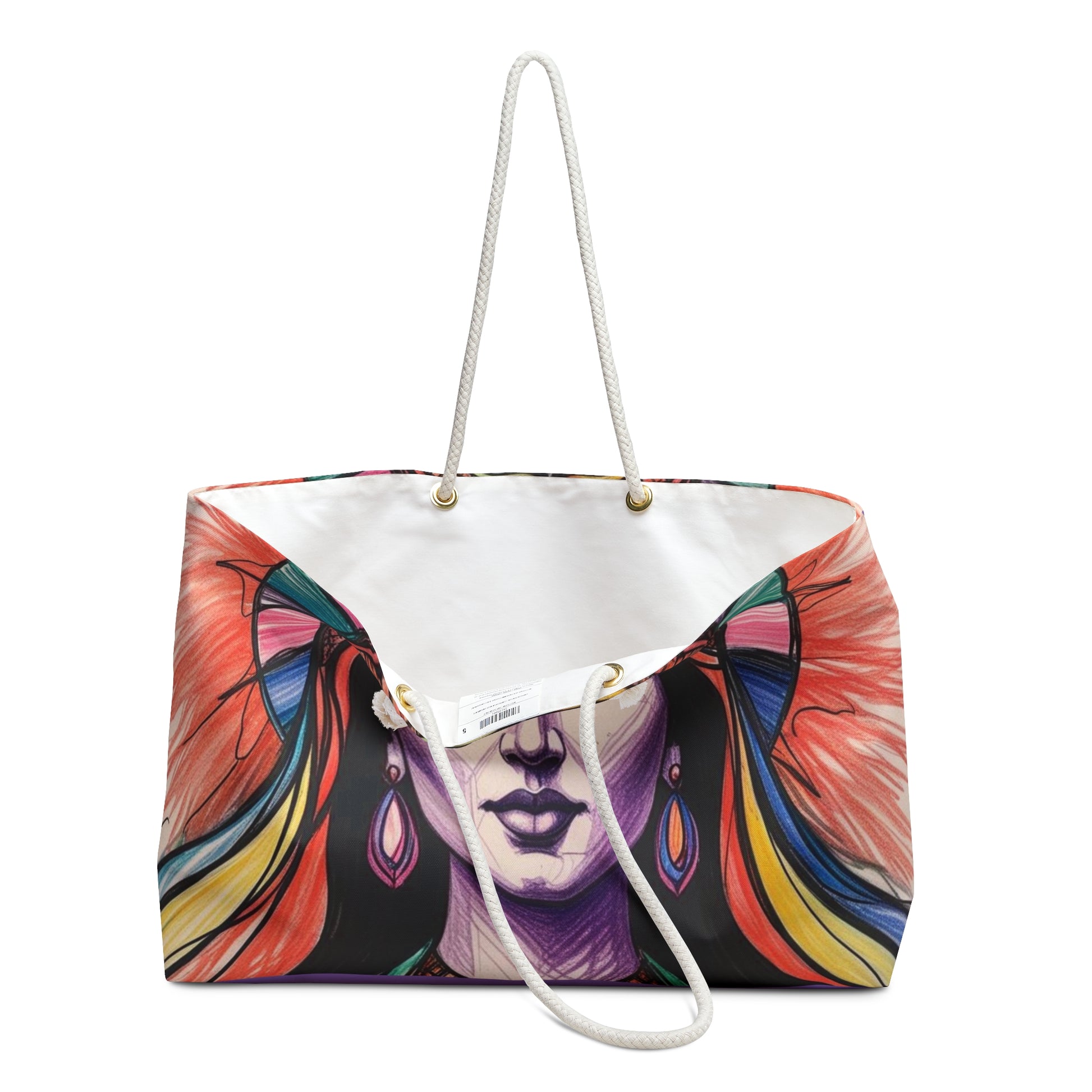 Vibrant Weekender Bag with Goddess Design, Travel Tote, Beach Bag, Gift for Her, Yoga Accessories, Boho Chic Style