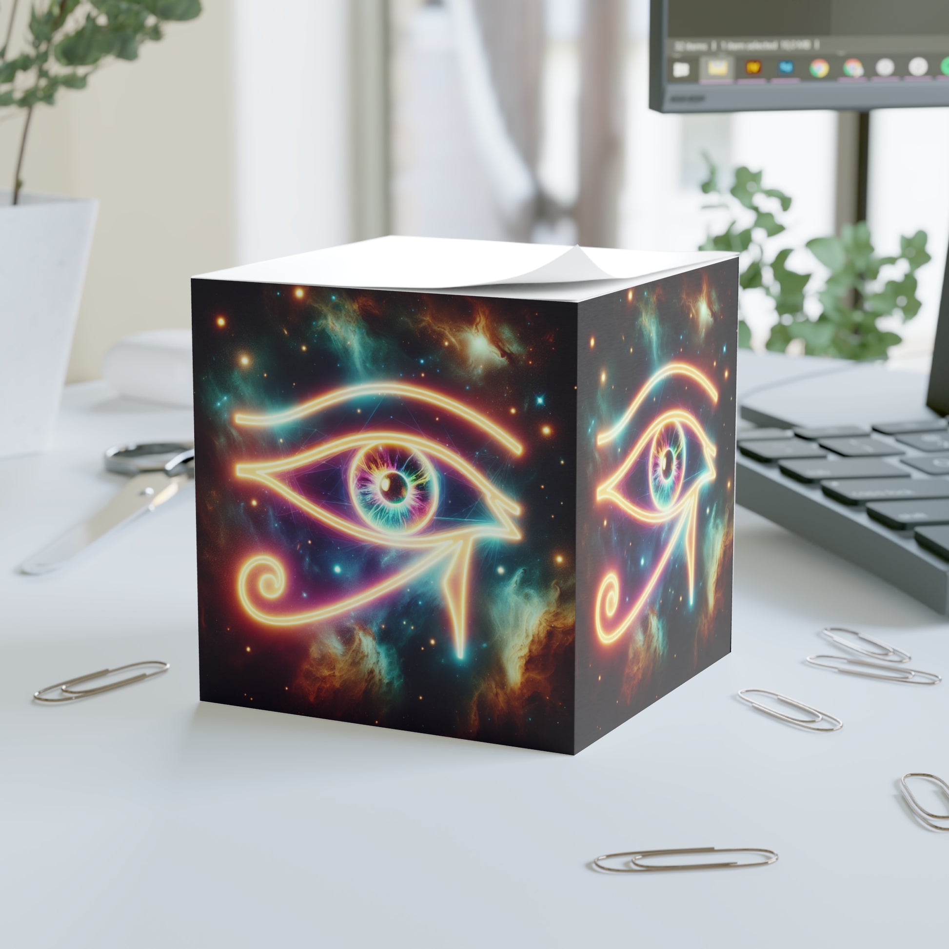 Cosmic Eye Note Cube, Spiritual Desk Organizer, Unique Stationery, Cute Office Decor, Gift for Writers, Mystic & Boho Style