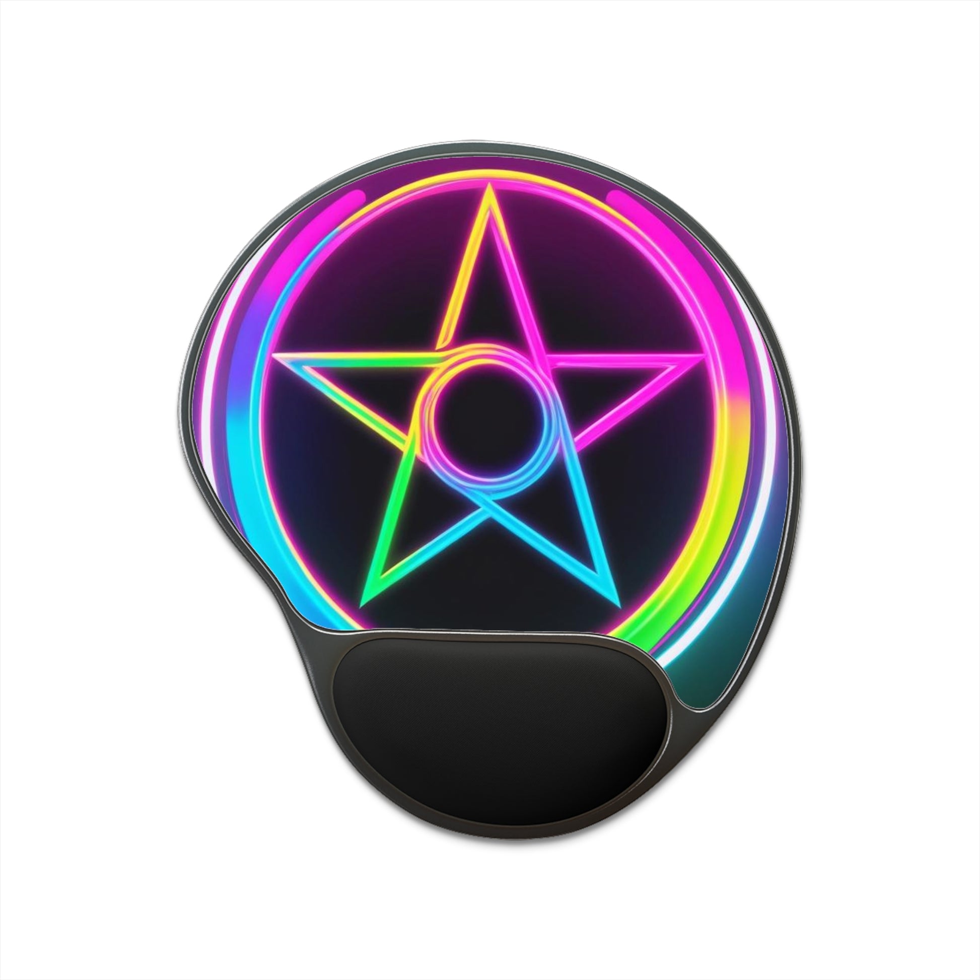 Vibrant Neon Pentagram Mouse Pad with Wrist Rest | Great for Gamers, Home Office, Tech Lovers, Witchy Aesthetics, Gift Idea